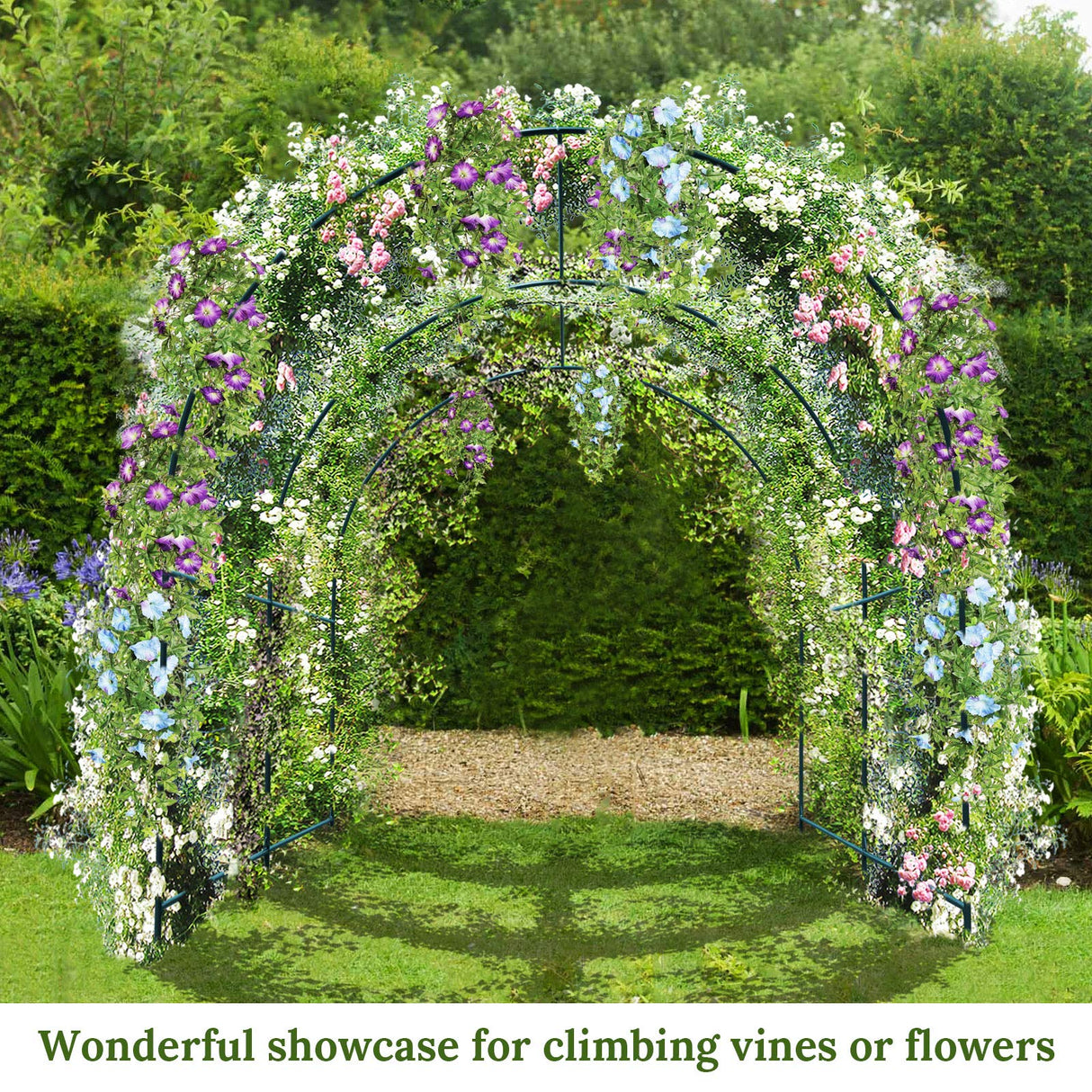 Multi-Size Large Garden Support Arch Frame Climbing Plant Arch Arbor for Flowers/Fruits/Vegetables (6.5ft x 7ft x 7.2ft) BenefitUSA