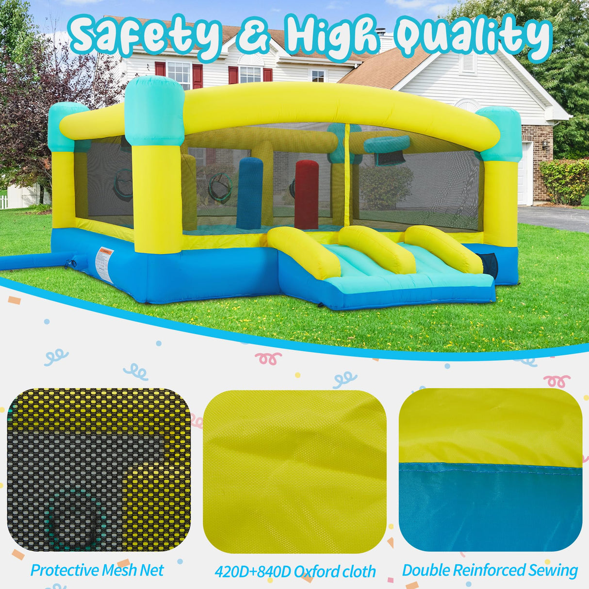 HOMMOW Big Bounce House,15 x 14.8 FT Inflatable Bounce Castle for Kids 3-12,Outdoor/Indoor Bouncy House with Blower,Slides,Obstacles,Trampolines,Basketball Hoop HOMMOW