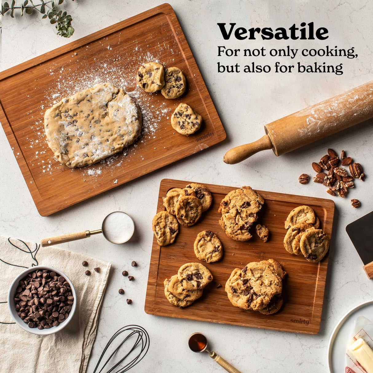 SMIRLY Wood Cutting Boards For Kitchen - Bamboo Cutting Boards For Kitchen Cutting Board, Bamboo Cutting Board Set, Chopping Board, Butcher Block, SMIRLY