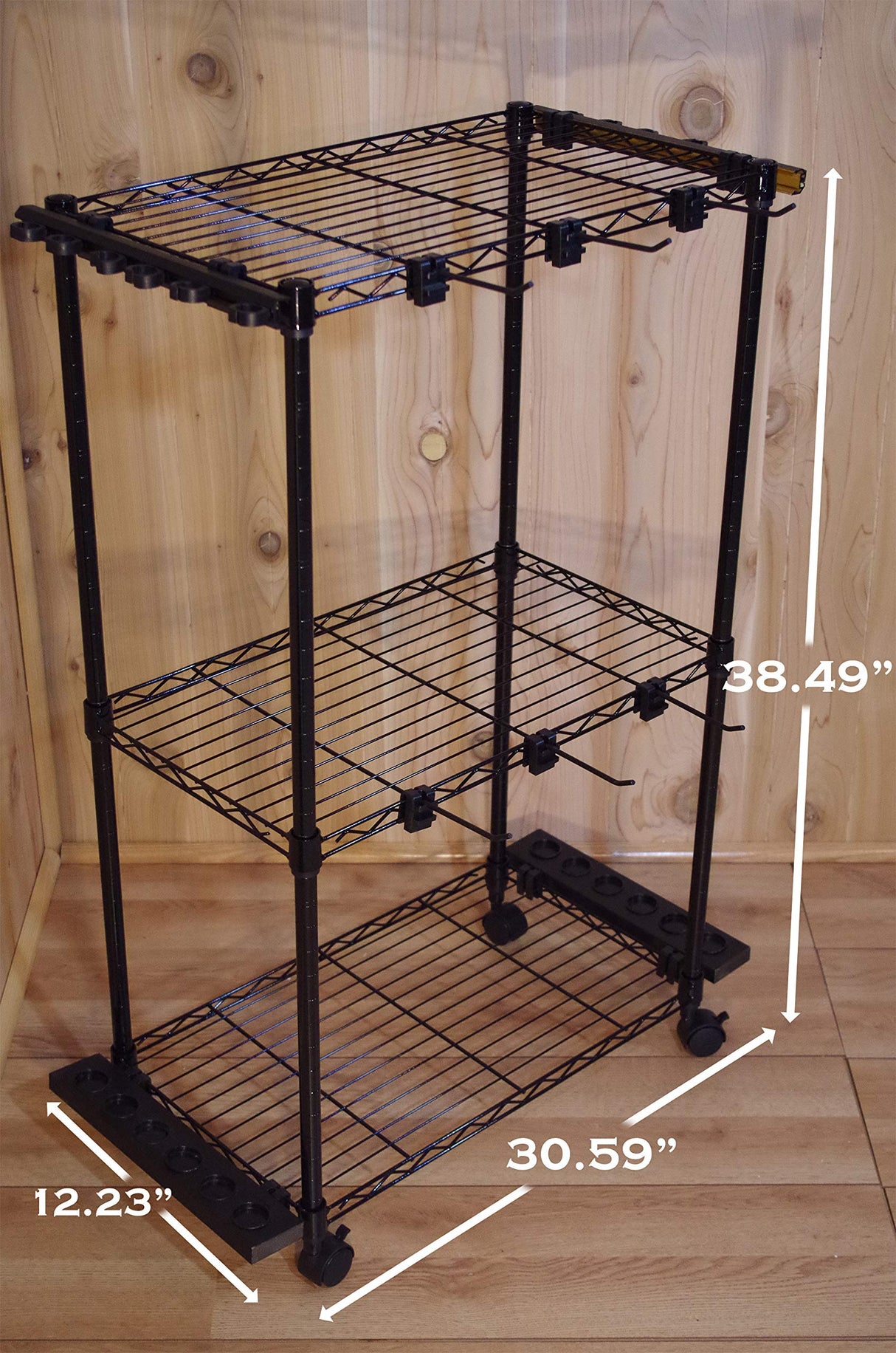 Old Cedar Outfitters Rolling Rod Cart and Tackle Trolley Holds 12 Rod and Reel Combo for Garage and Home Storage Old Cedar Outfitters