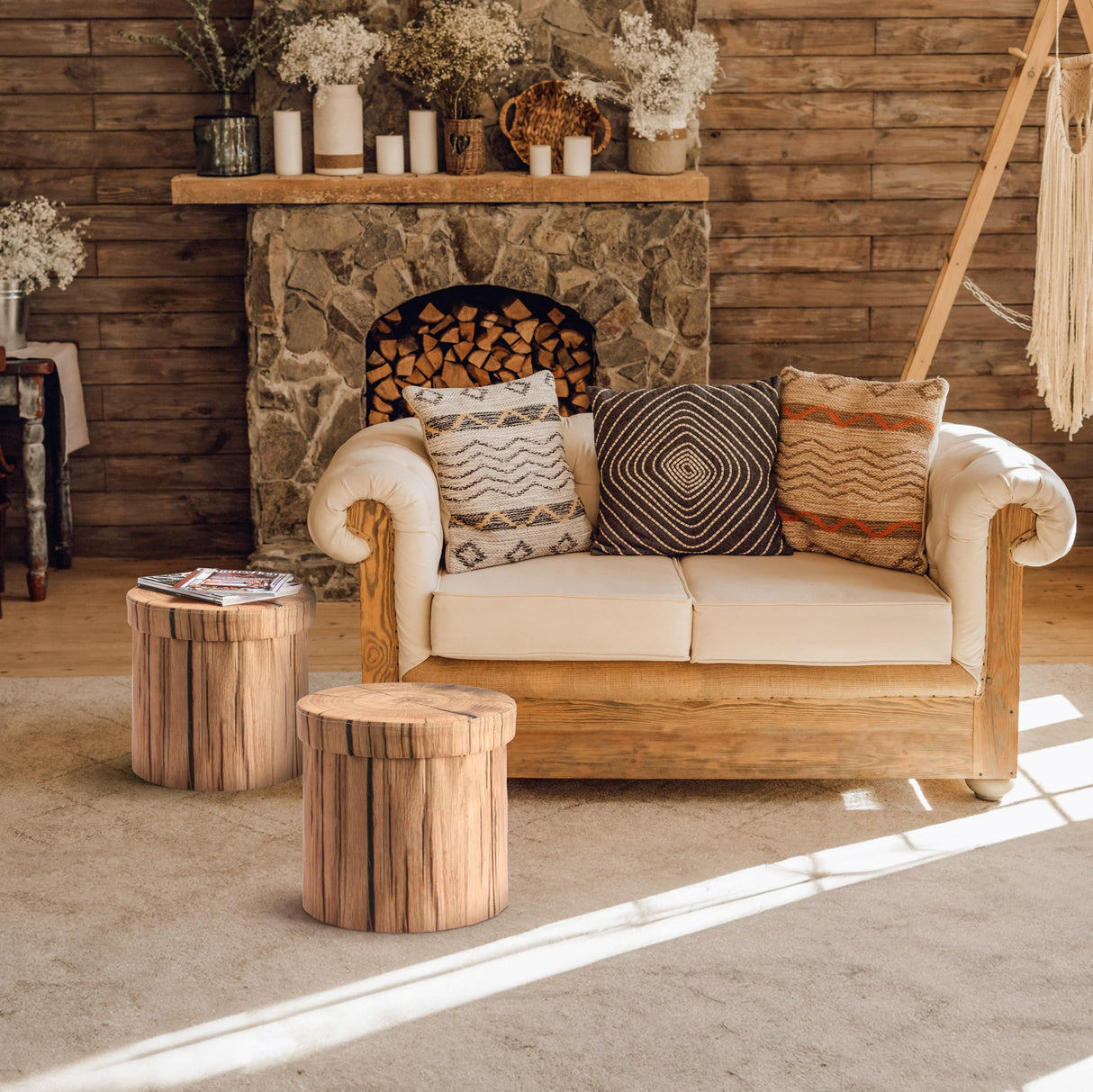 Sorbus Tree Stump Stool, Toy Storage Ottoman 15 Inch Fake Tree Stumps Log Stool Storage, Artificial Tree Trunk, Perfect Footstool Kids Toy Chest, Rustic Log Cabin Decor Bench, Pedestal (2 Pack) Sorbus