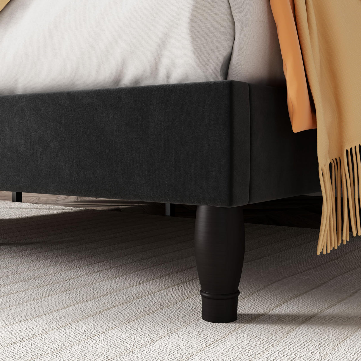 SHA CERLIN King Size Platfrom Bed Frame with Adjustable Headboard/Velvet Upholstered Diamond Button Tufted and Metal Studs/No Box Spring Needed/Easy Assembly/Wooden Slat Support/Black SHA CERLIN