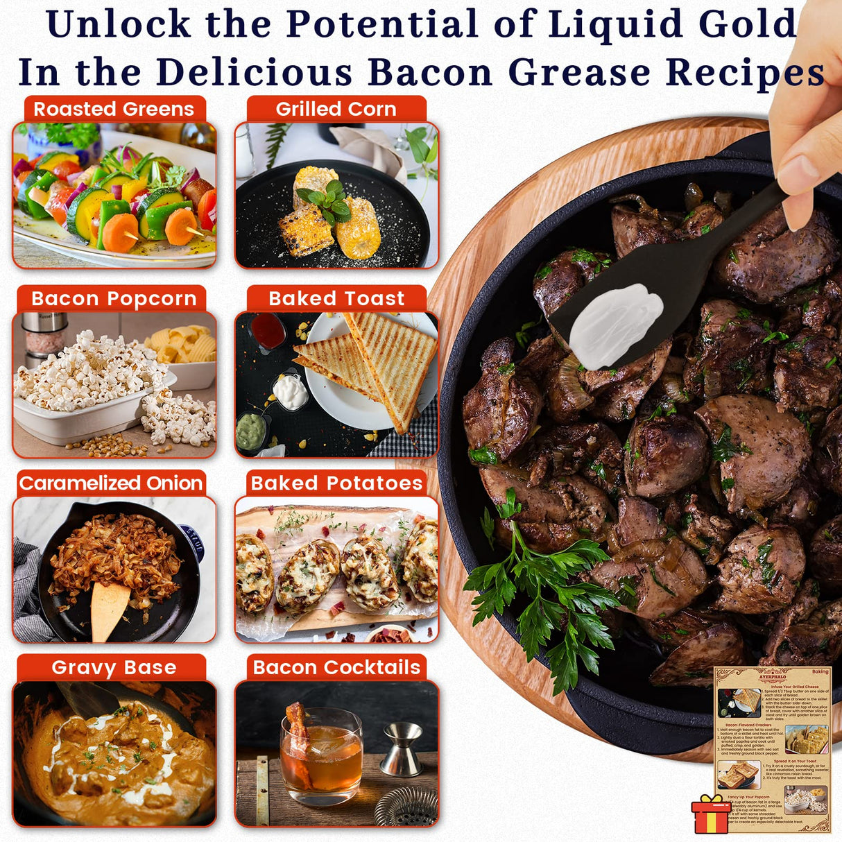 Bacon Grease Container with Strainer - With Food-Grade Silicone Spatula , 46oz Large Enamel Rustic Farmhouse Fat Container , Keeper , Recipes , Dishwasher Safe Ayerphalo