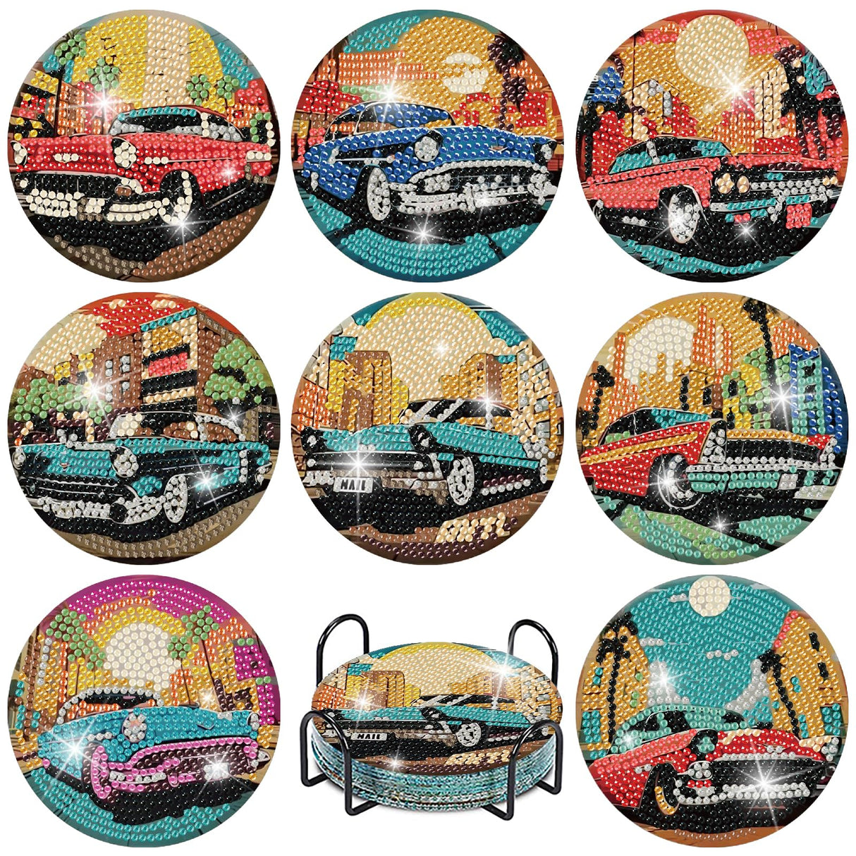 8 Pcs Car Diamond Painting Coasters Kits with Holder,DIY Diamond Art Coaster Kits for Adults,Diamonds Coasters Craft Supplies for Home Decor Gifts YarnMate