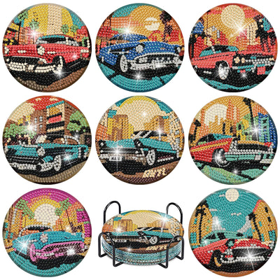 8 Pcs Car Diamond Painting Coasters Kits with Holder,DIY Diamond Art Coaster Kits for Adults,Diamonds Coasters Craft Supplies for Home Decor Gifts