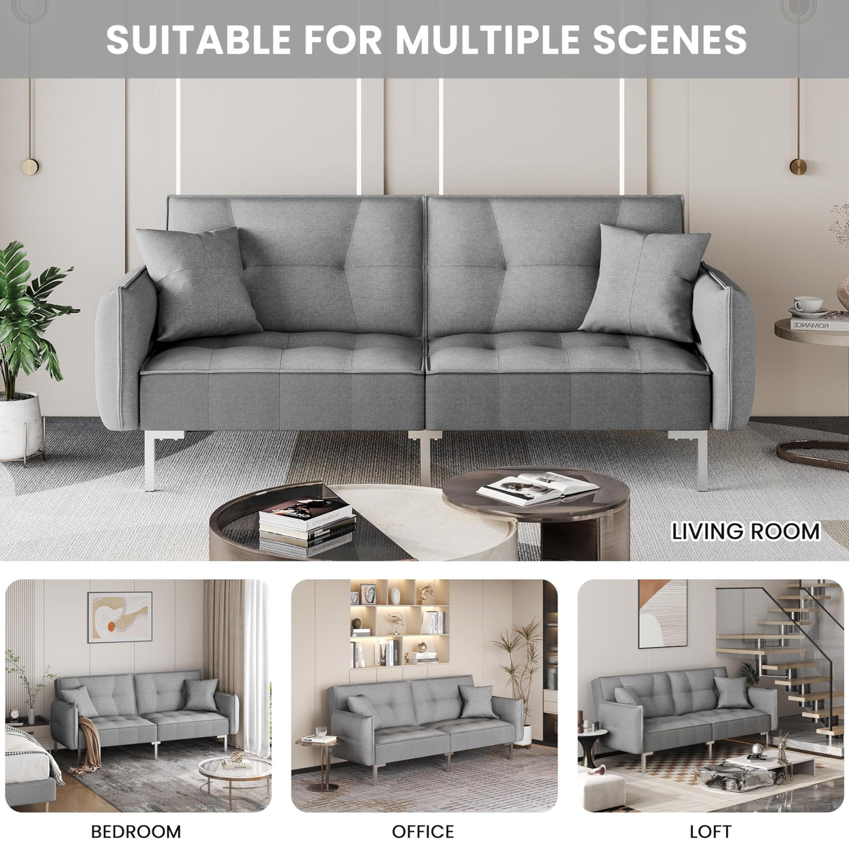 Yaheetech Sleeper Sofa Couch Bed Convertible Sofa Modern Futon Couches Sofas Bed Fold Up and Down Linen Fabric Recliner Couch for Living Room Gray Yaheetech