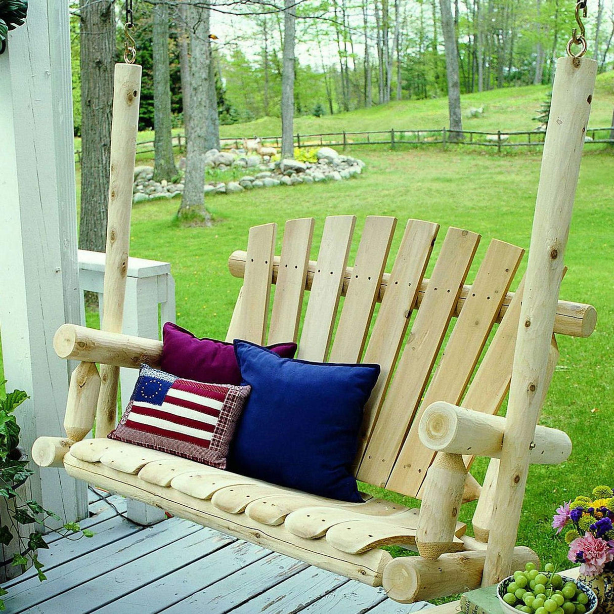 Lakeland Mills 4-Foot Cedar Log Porch Swing, Natural Lakeland Mills
