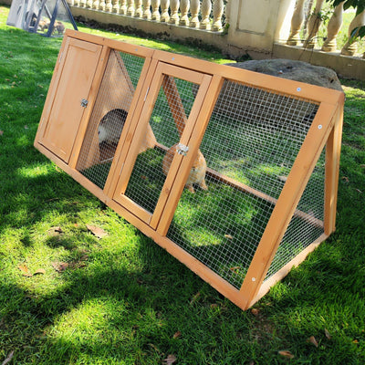 Kecreque Outdoor Chicken Coop Wooden A-Frame Small Animal Cage Rabbit House Quail Cages with Outdoor Runs & Ventilated Wire Fence Suitable for Garden Backyard Farms 47 x 18 x 19.5 in