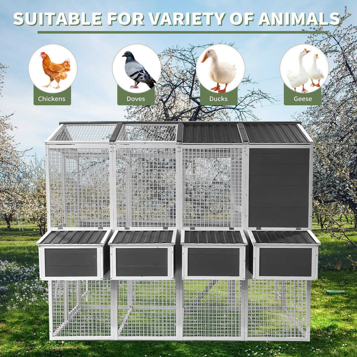 YOPTO 3-Tier Large Wooden Chicken Coop for 8-10 Chickens,Outdoor Walk-in Chicken Coop House with Run&Nesting Boxes,Hen House Poultry Pet Habitat Hutch Cage W/Pull Out Trays&Wire Fencing(95"×80"×83") YOPTO