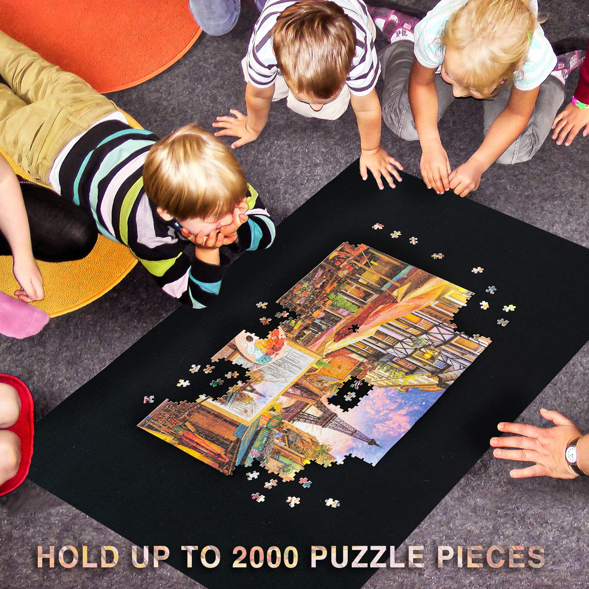 Becko US 2000-Pc Jigsaw Puzzle Mat Roll Up with Black Pump & Drawstring Storage Bag, Black Felt Mat for Easy Transport & Storage, Portable Puzzle Saver for 2000 1500 1000 500 Pieces Jigsaw Puzzles Becko US