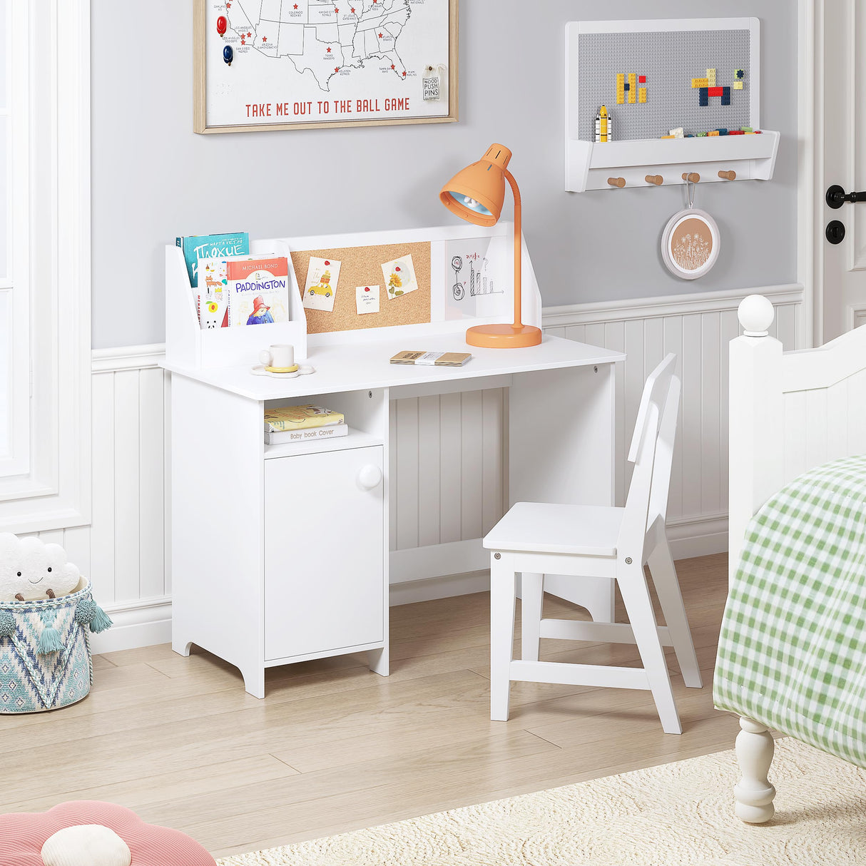 UTEX Kids Study Desk with Chair, Wooden Children School Study Table with Hutch and Chair for 3-8 Years Old, Student's Study Computer Workstation & Writing Table for Home School Use UTEX