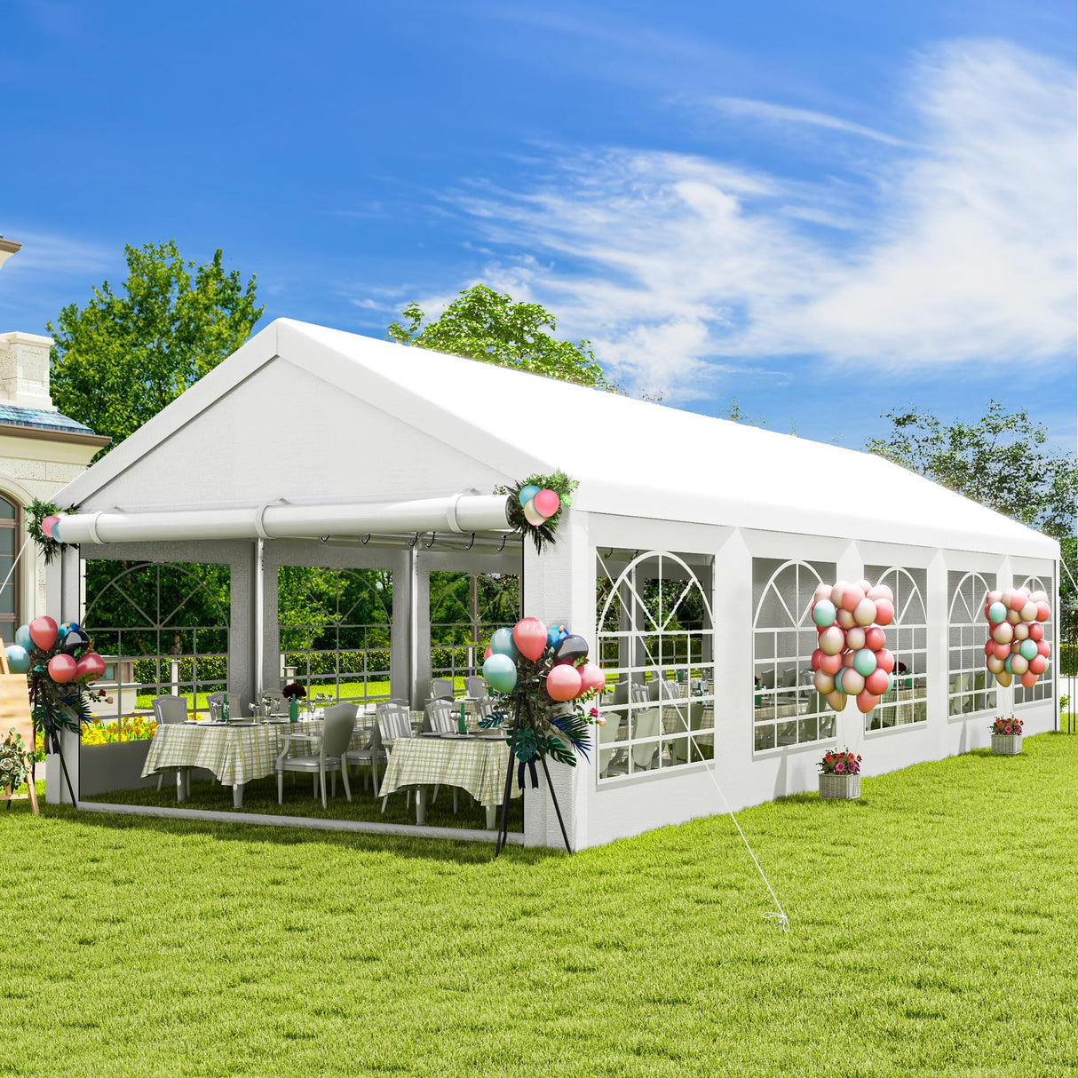 DWVO 16x32 ft Outdoor Heavy Duty Party Tent Wedding Event Shelters Upgraded Galvanized Canopy with Large White Roof, Removable Sidewalls & Storage Bags DWVO