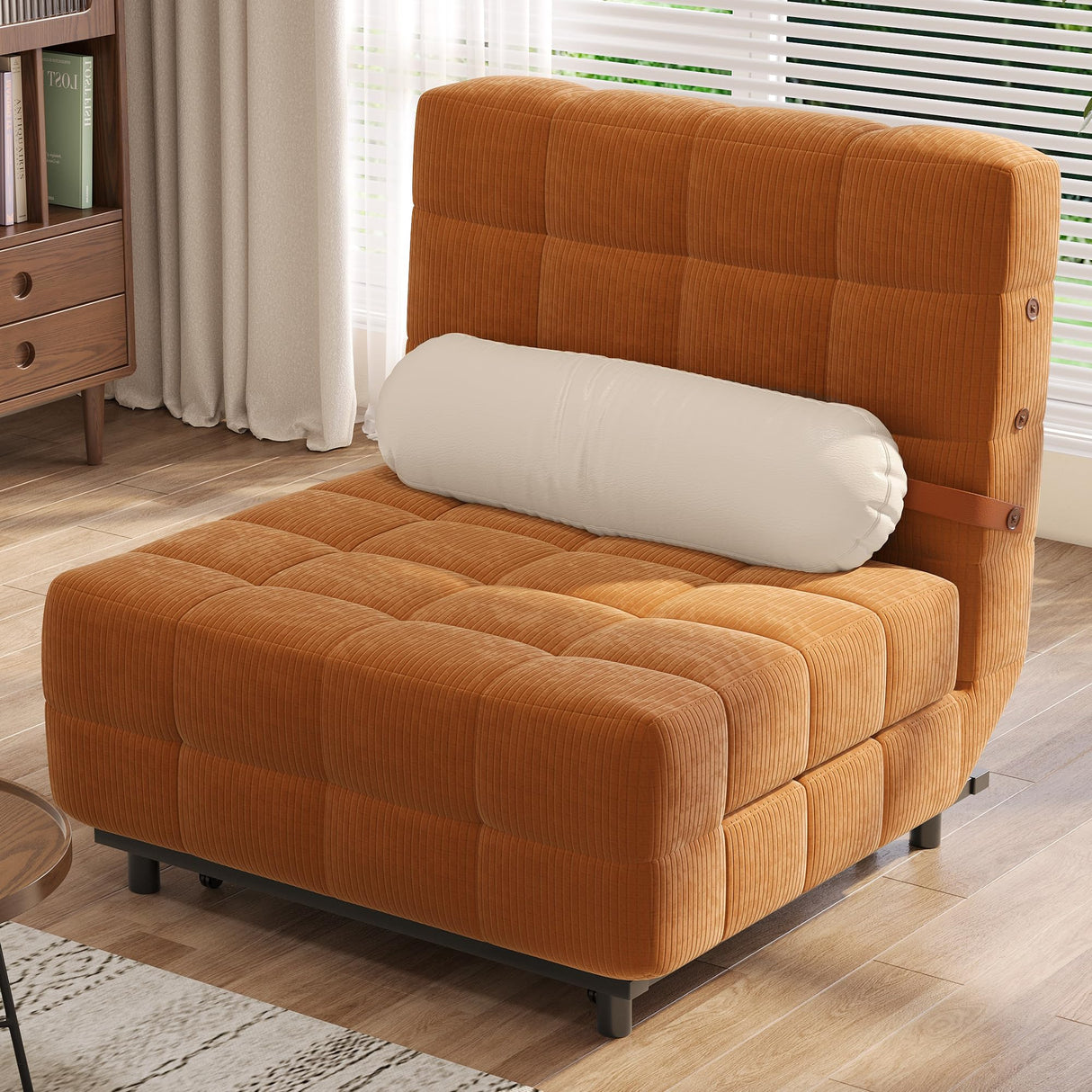 JASIWAY Convertible Chair Bed Sleeper for Adults, 3-in-1 Convertable Single Sofa Futon Chair for Small Spaces, Foldable Sleeping Chaise Lounge, Trifold, Armless, Corduroy (Caramel) JASIWAY