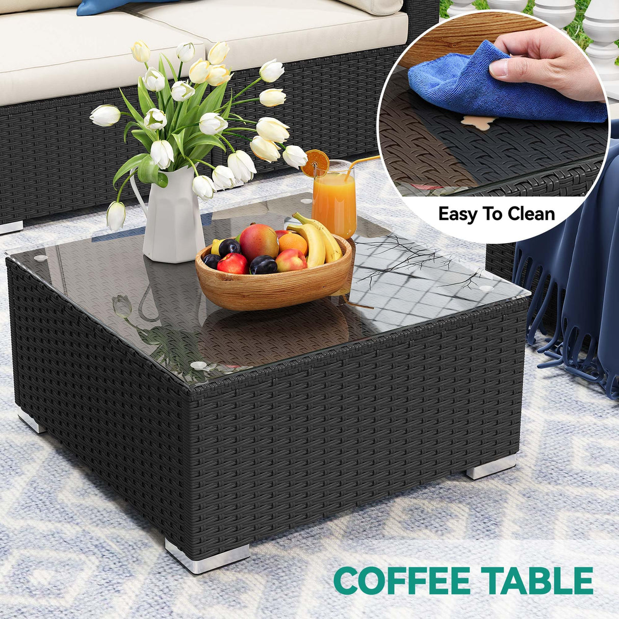 YITAHOME 7 Pieces Patio Furniture Set, Sectional Sofa PE Rattan Wicker Conversation Set Outside Couch with Table and Cushions for Porch Garden Backyard Balcony YITAHOME