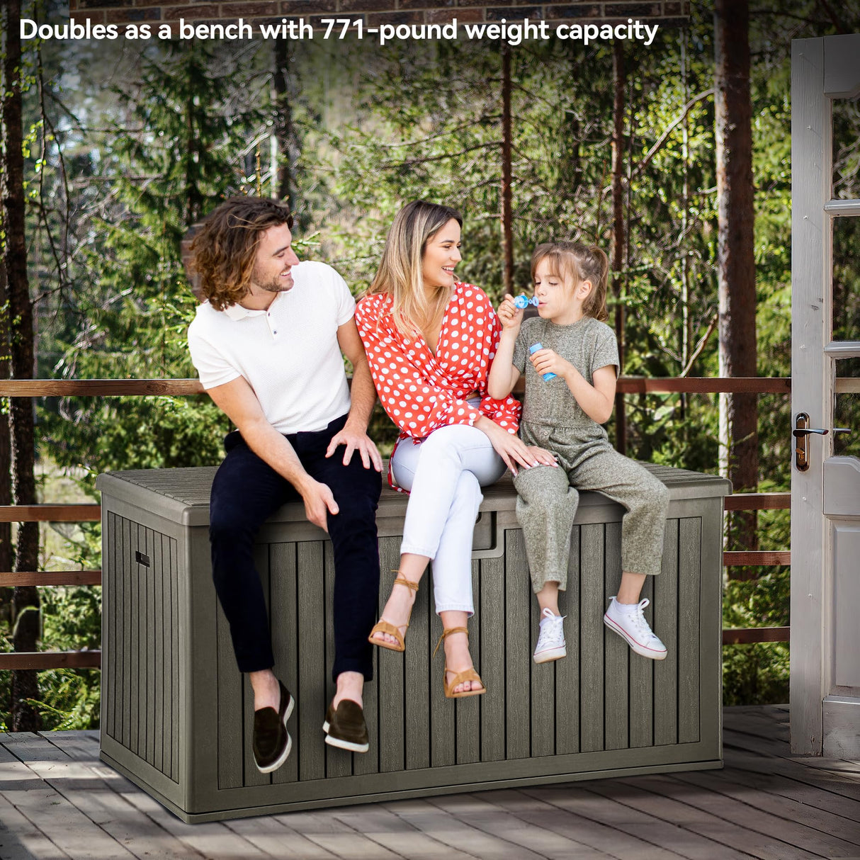 YITAHOME XXL 230 Gallon Large Deck Box,Outdoor Storage for Patio Furniture Cushions,Garden Tools and Pool Toys with Flexible Divider,Waterproof,Lockable (Light Brown) YITAHOME