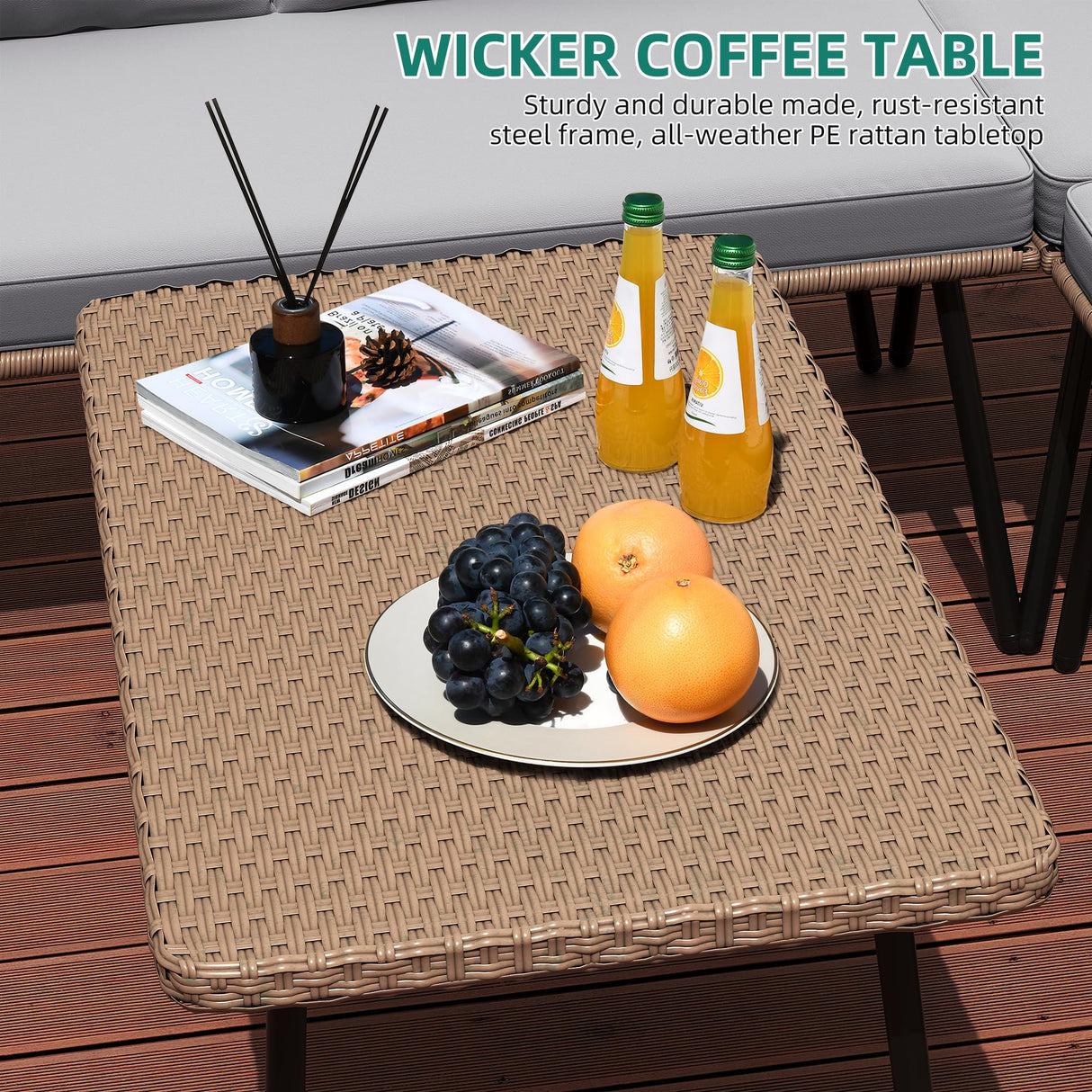 YITAHOME 4-Piece Wicker Patio Furniture Set, All Weather PE Rattan Conversation Set Sectional Sofa with Soft Cushions & Side Table, Porch Furniture for Deck, Balcony, Backyard - Grey YITAHOME