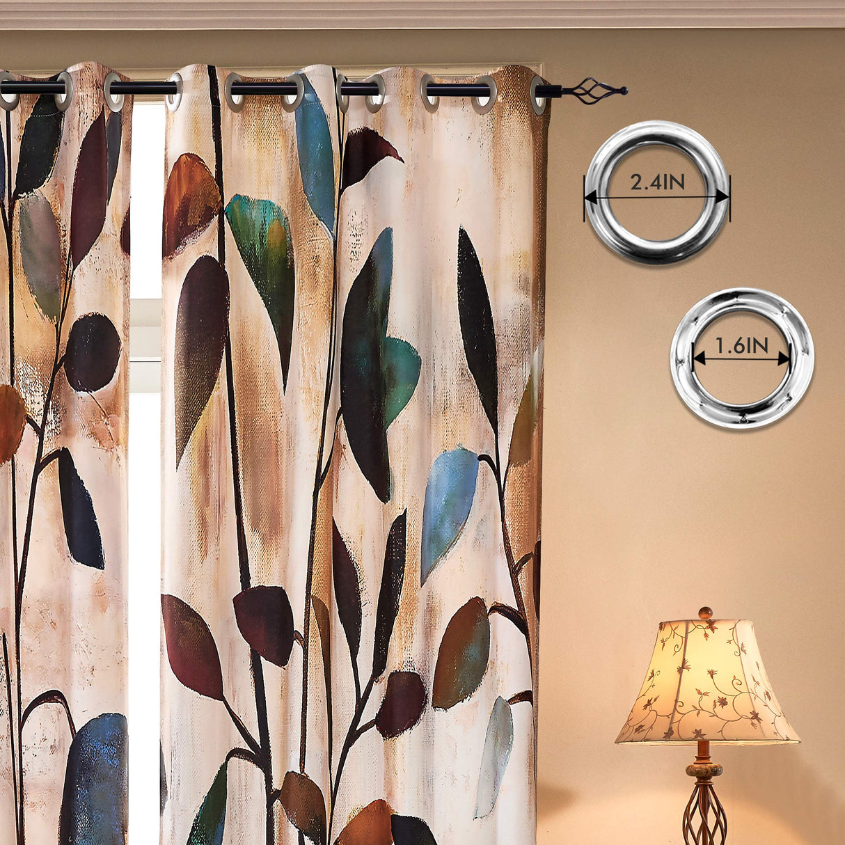SUBRTEX Light Flitering Curtains 52Wx84L, Room Darkening Vibrant Floral Drapes, 50% Blackout, Semi Sheer Boho Farmhouse Curtains for Living Room, Brown SUBRTEX