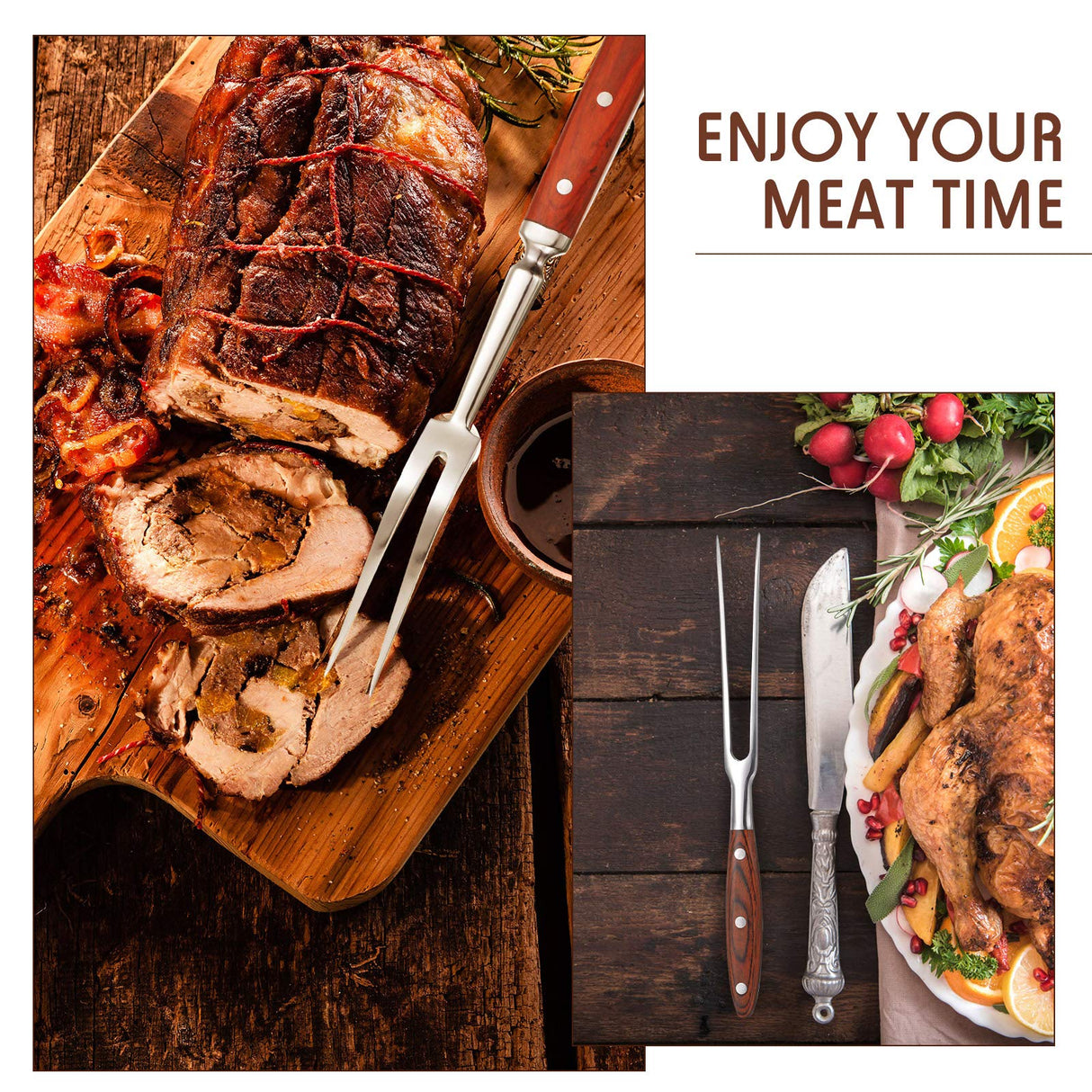 Patelai 2 Pcs Carving Meat Forks 12 in and 14 in Stainless Steel Serving Grilling Beef Forks with Wooden Handle for Kitchen Large Cooking Forged Set for Home Family Party Roast BBQ Accessories tools Patelai
