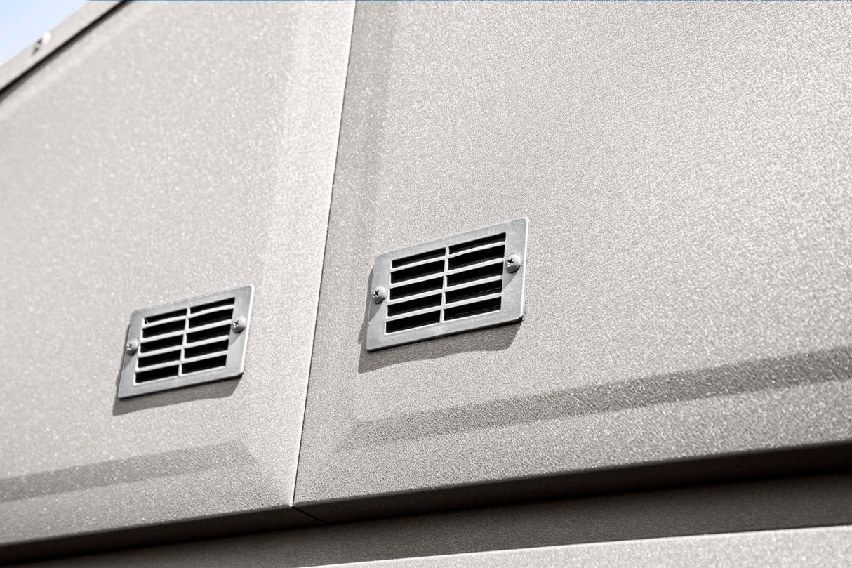 Arrow Shed Elite 14' x 16' Tall Outdoor Steel Storage Shed with High Gable and Lockable Doors Storage Building, Cool Grey Arrow