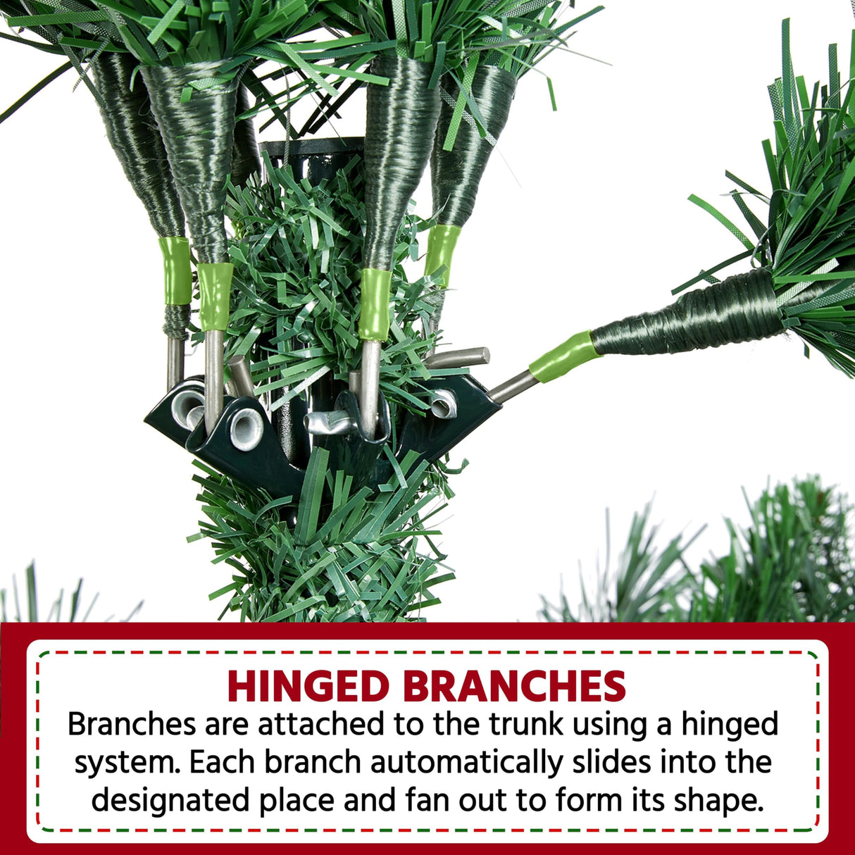 Yaheetech 6ft Pre-lit Frosted Artificial Hinged Christmas Tree with 818 Flocked PVC Tips,62 Pine Cones,62 Holly Berries & 250 Warm White Lights,Foldable Stand,Green Yaheetech