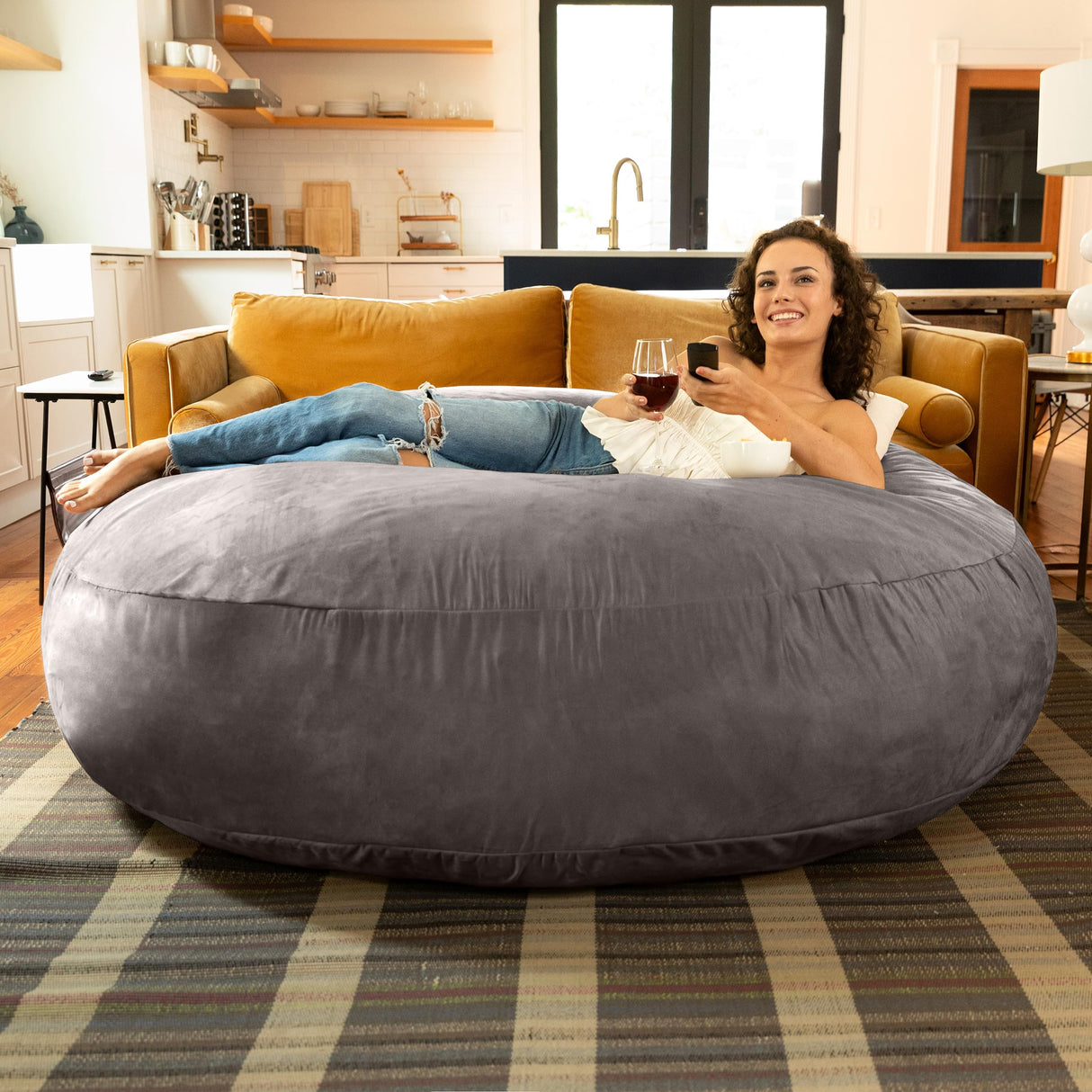 Jaxx 6 Foot Cocoon - 2-in-1 Convertible Bean Bag Bed & Large Bean Bag Chair for Adults, Charcoal Jaxx