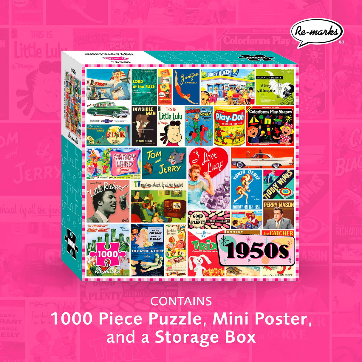 Re-Marks 1950s Pop Culture Puzzle, 1000-Piece Puzzle for All Ages, Family Jigsaw Puzzle Re-Marks