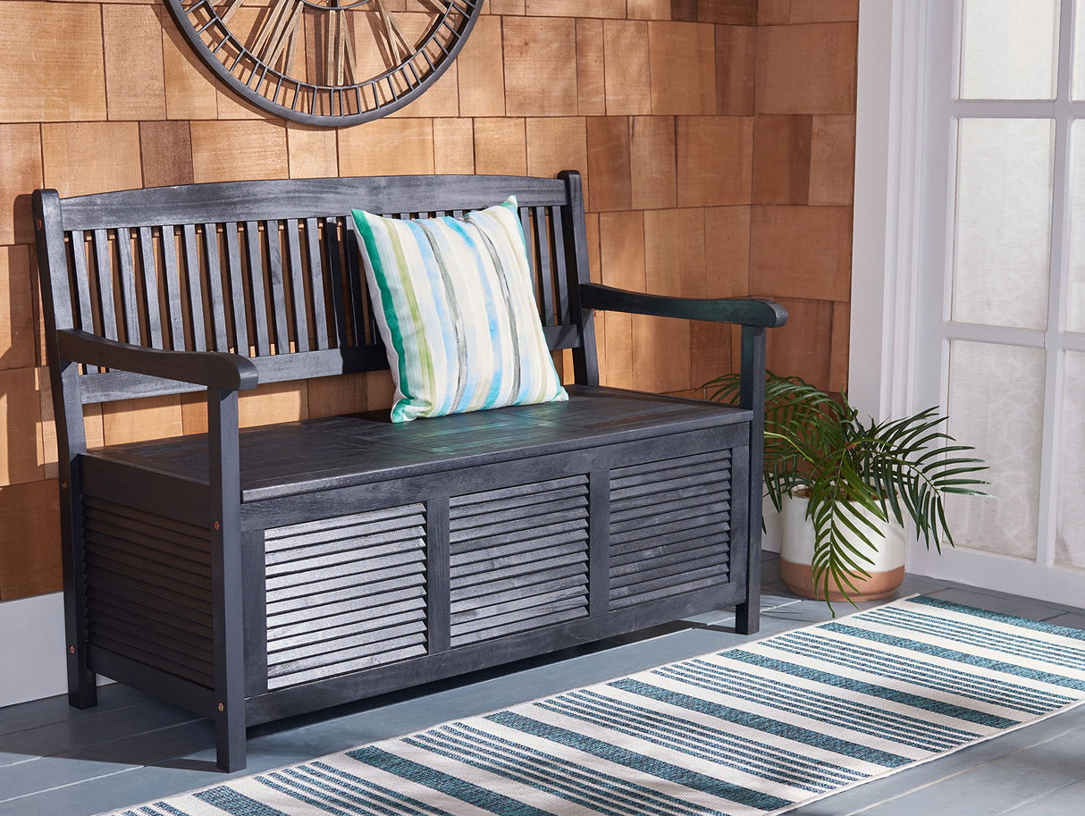 SAFAVIEH Outdoor Collection Brisbane Black Acacia Wood Storage Bench SAFAVIEH