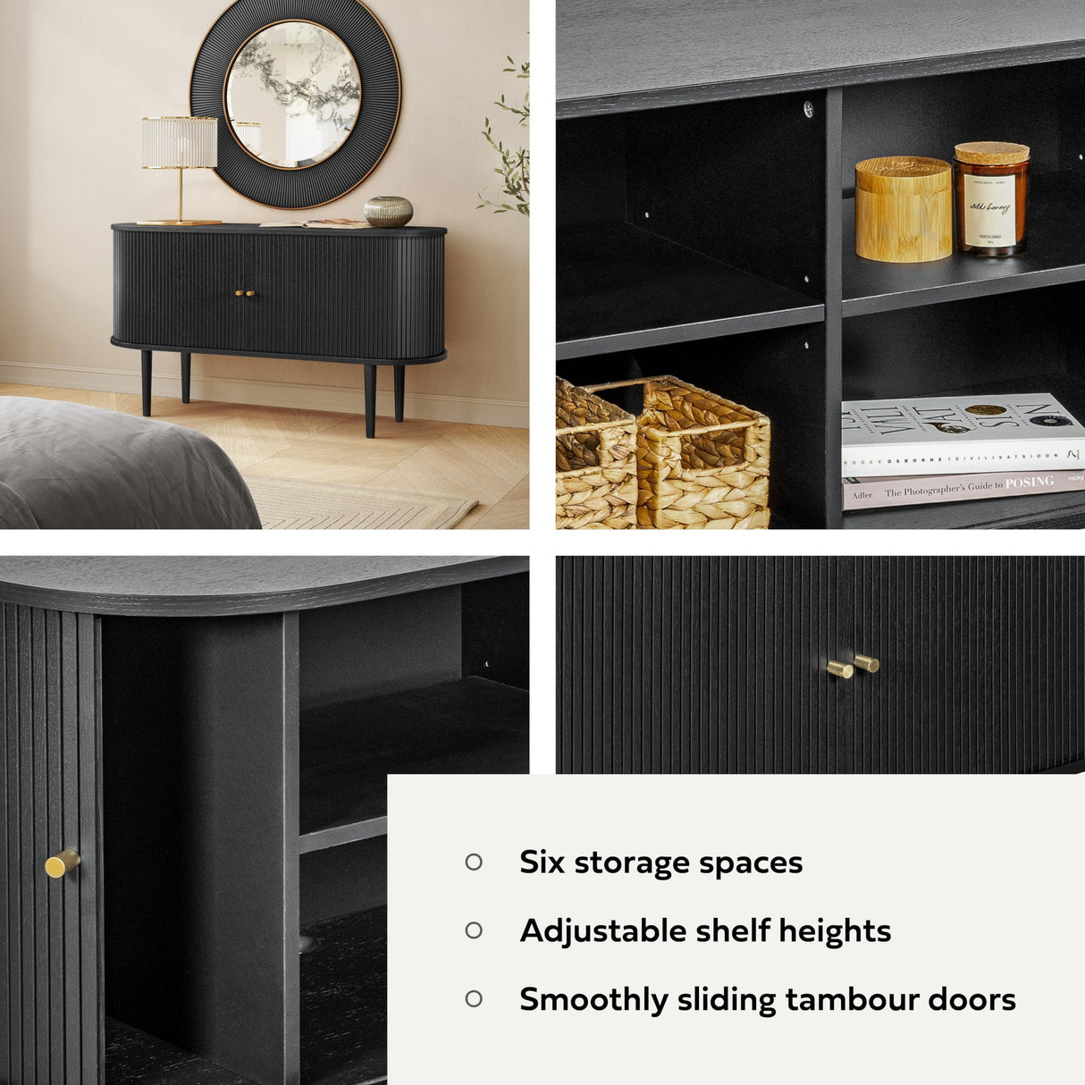 WERMO 55'' Black Sideboard Storage Cabinet with Doors and Shelves - Black Credenza Storage Cabinet for Office, Bedroom Storage Cabinet, Hallway Storage Cabinet, Black Buffet Cabinet (Black Oak) WERMO