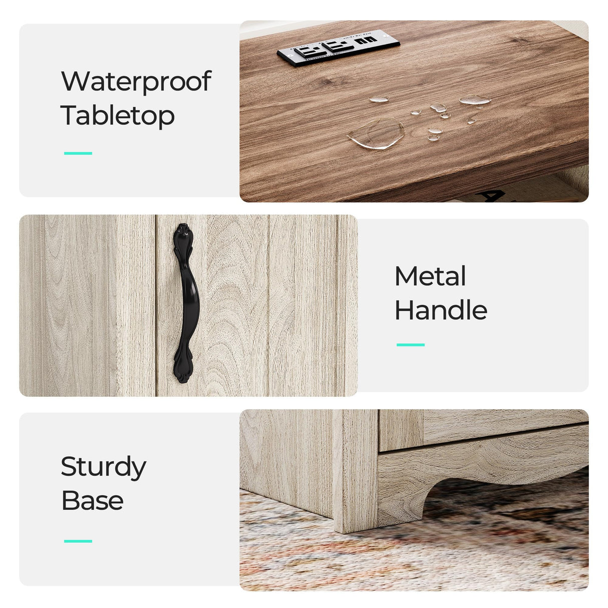 LINSY Farmhouse Night Stand Set of 2, 18.9” Wood End Table with Charging Station, Side Table for Bedroom, Living Room, Couch with USB Ports and Outlets, Nightstand with Storage, Beige LINSY