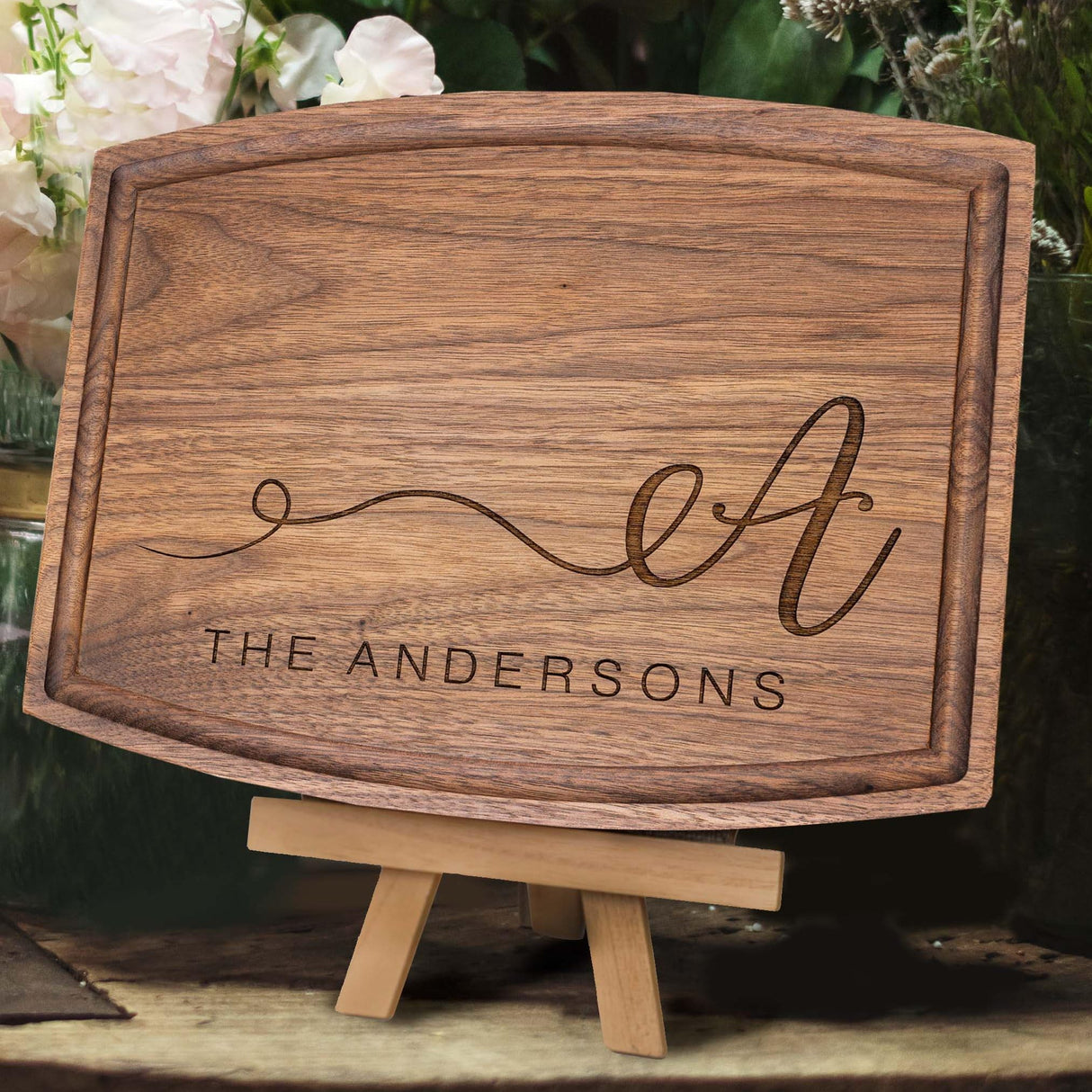 Personalized Cutting Board, Custom Wedding, Anniversary or Housewarming Gift Idea, Wood Engraved Charcuterie, for Friends and Family, Swirled Initial Design 080 Wedding Gift Boutique
