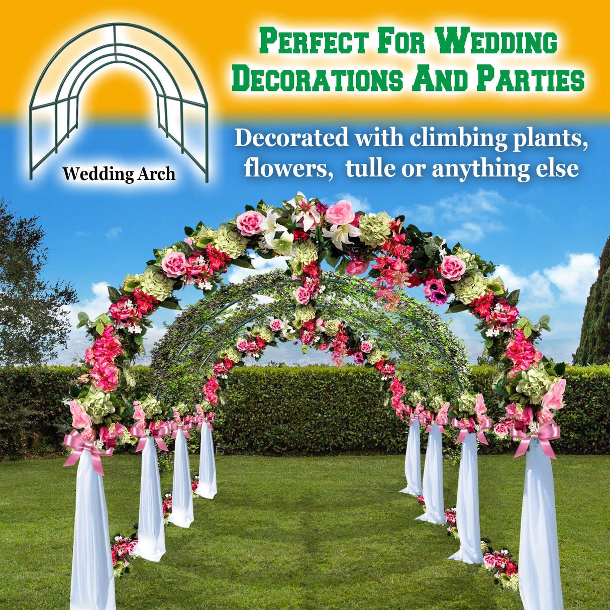 Benefit-USA Multi-Size Large Garden Support Arch Frame Climbing Plant Arch Arbor for Flowers/Fruits/Vegetables (15.9'X7'X7.2'), Green Benefit-USA