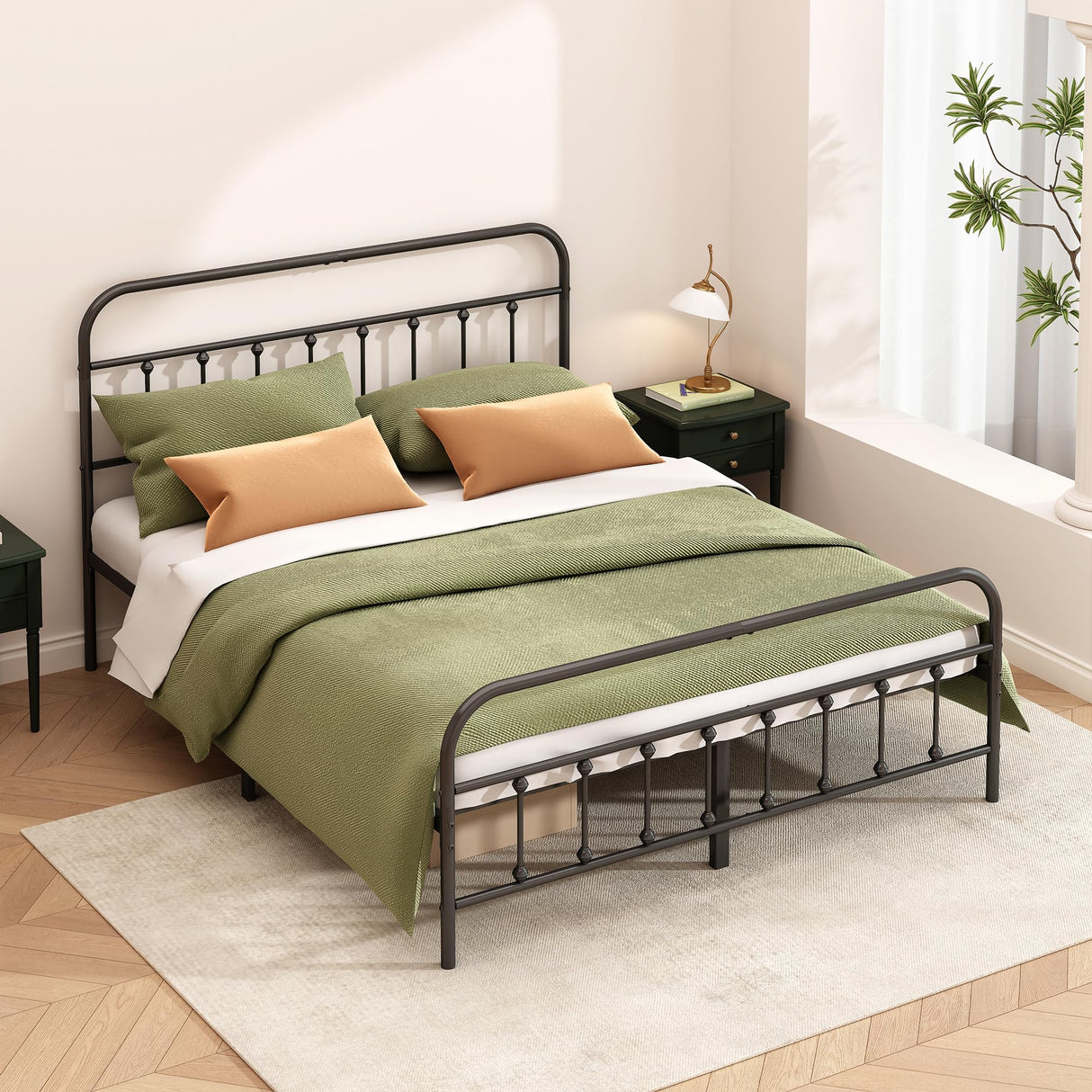 Kujielan Metal Bed Frame - Structurally Stable Heavy Duty Steel Slat Supported Full Bed Frames,No Box Spring Needed for Easy Removal and Transport. Kujielan