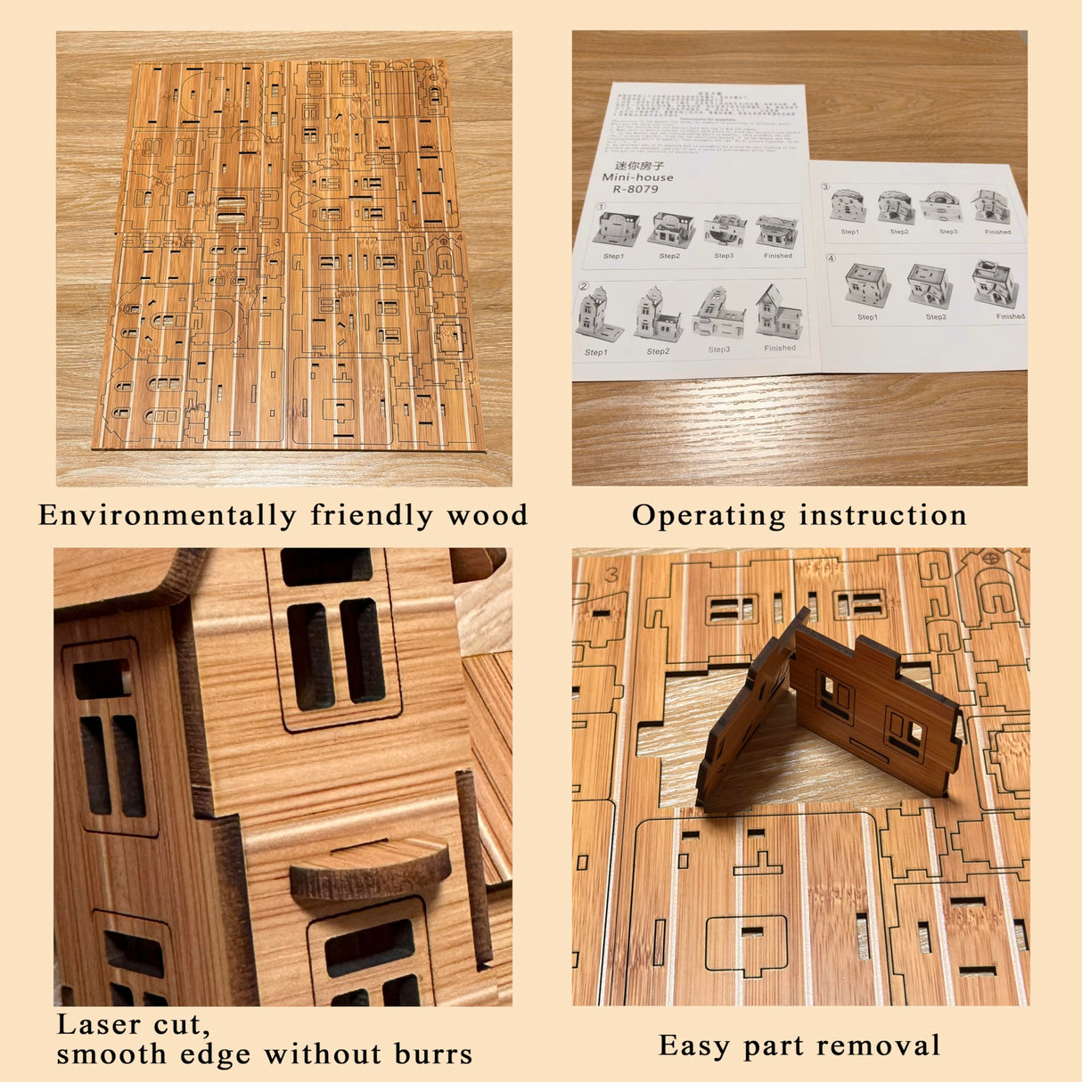 MPIUET 3D Wooden Puzzles for Adults 4PCS Wooden Mini House Model Kits for Adults, 3D Jigsaw Brain Teaser Puzzles, Log Cabin DIY MPIUET