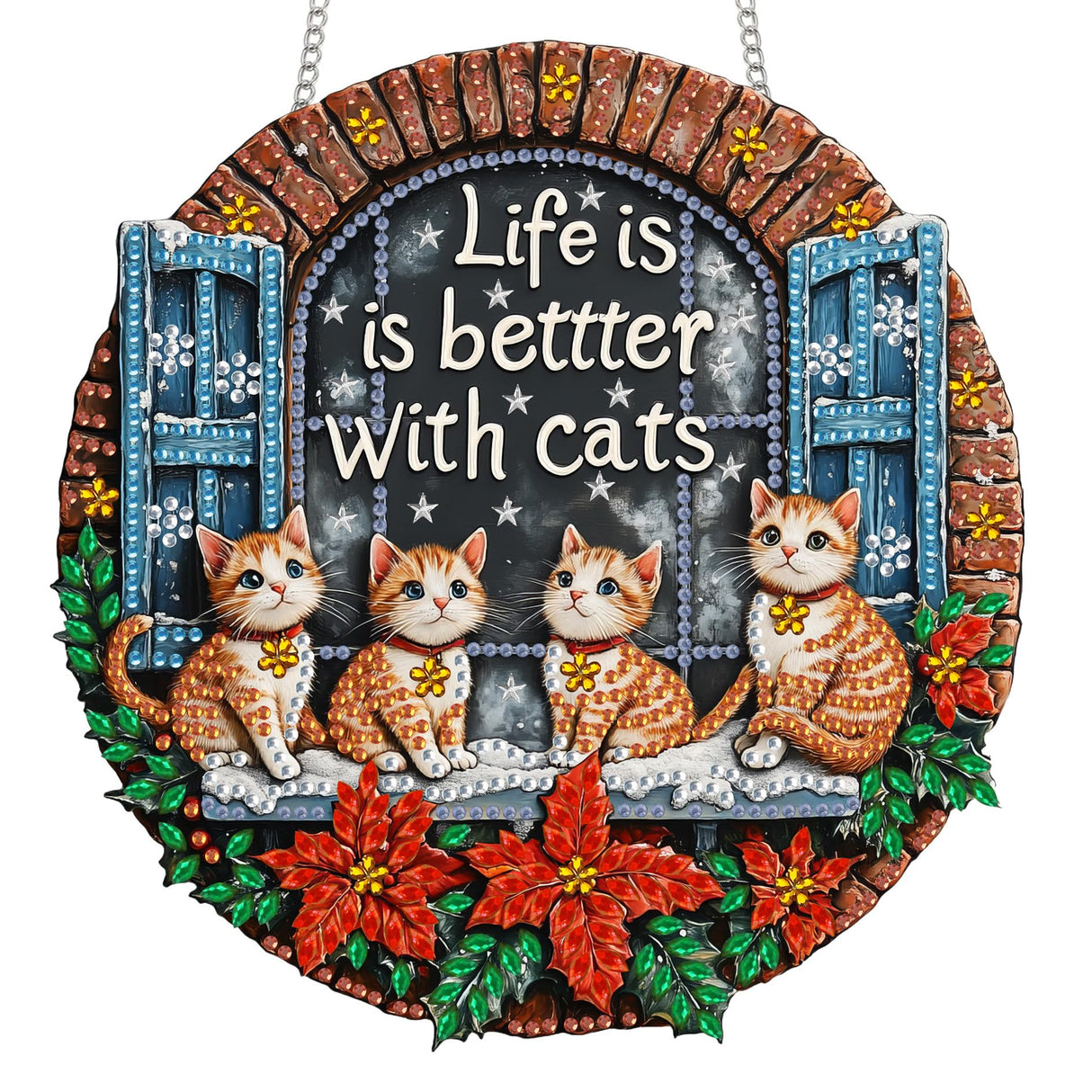 Reofrey Hanging Diamond Art Kits for Adults - 8x8 Inch Christmas Cat Acrylic Board Double Sided Pattern Diamond Art Suncatcher Pendant, DIY Crystal Art for Home Wall or Window Decoration Handmade Gift Reofrey