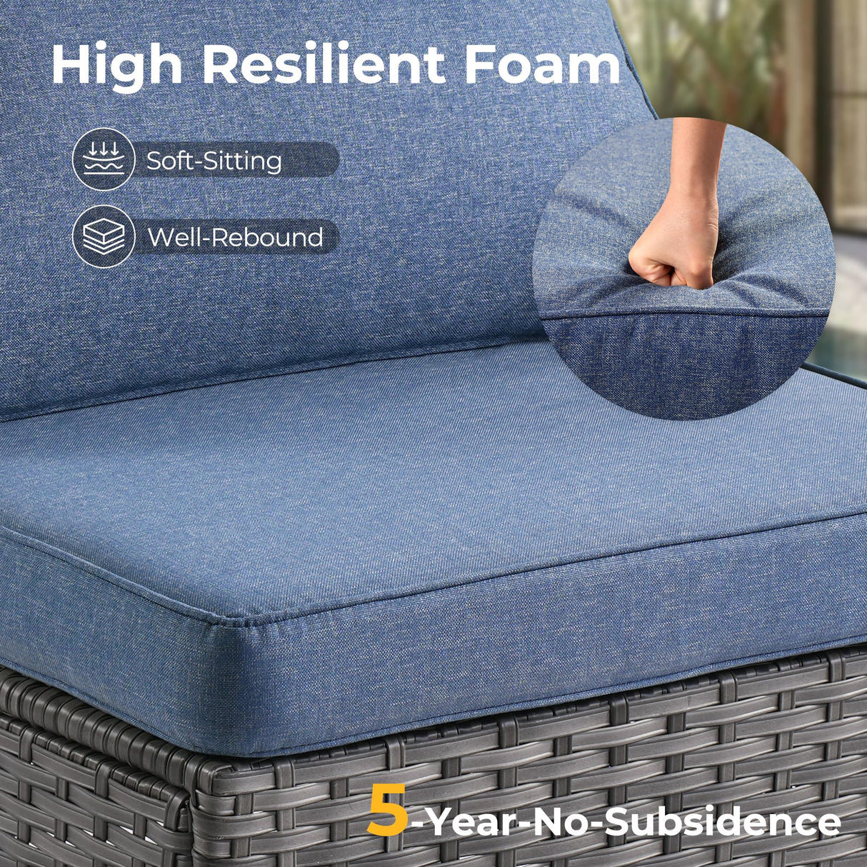 HOOOWOOO Outdoor Patio Furniture with Fire Pit Set 13 Pieces Patio Set with Fire Pit Wicker Outdoor Furniture with Fire Pit Table Set Patio Sectional Set with Swivel Chairs,Denim Blue HOOOWOOO