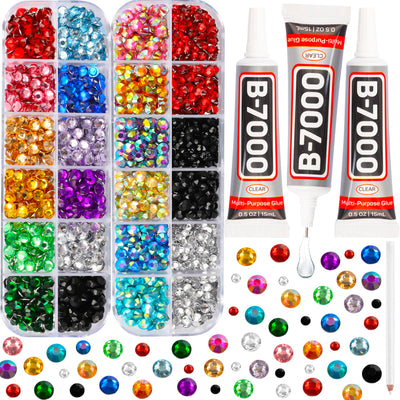 b7000 Glue with 11000Pcs Multicolored Rhinestones Flatback for Crafts Clothing Clothes Fabric Crafting Tumblers, Bedazzler Kit with Multi Colorful Gems Rainbow Flat Back Crystal 2-5mm Assorted Colored