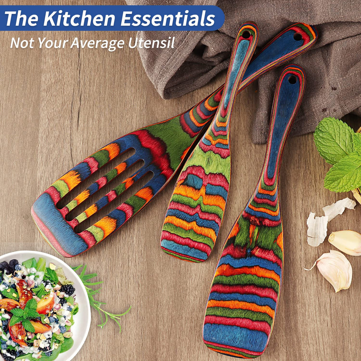 Spurtle Set, Wooden Utensils for Cooking, WOSPONFAN Kitchen Utensils Set, Pakkawood Kitchen Cooking Utensils Set, Apartment Essentials Wood Serving Spatula spoon, Home & kitchen Gift for Women & Men wosponfan