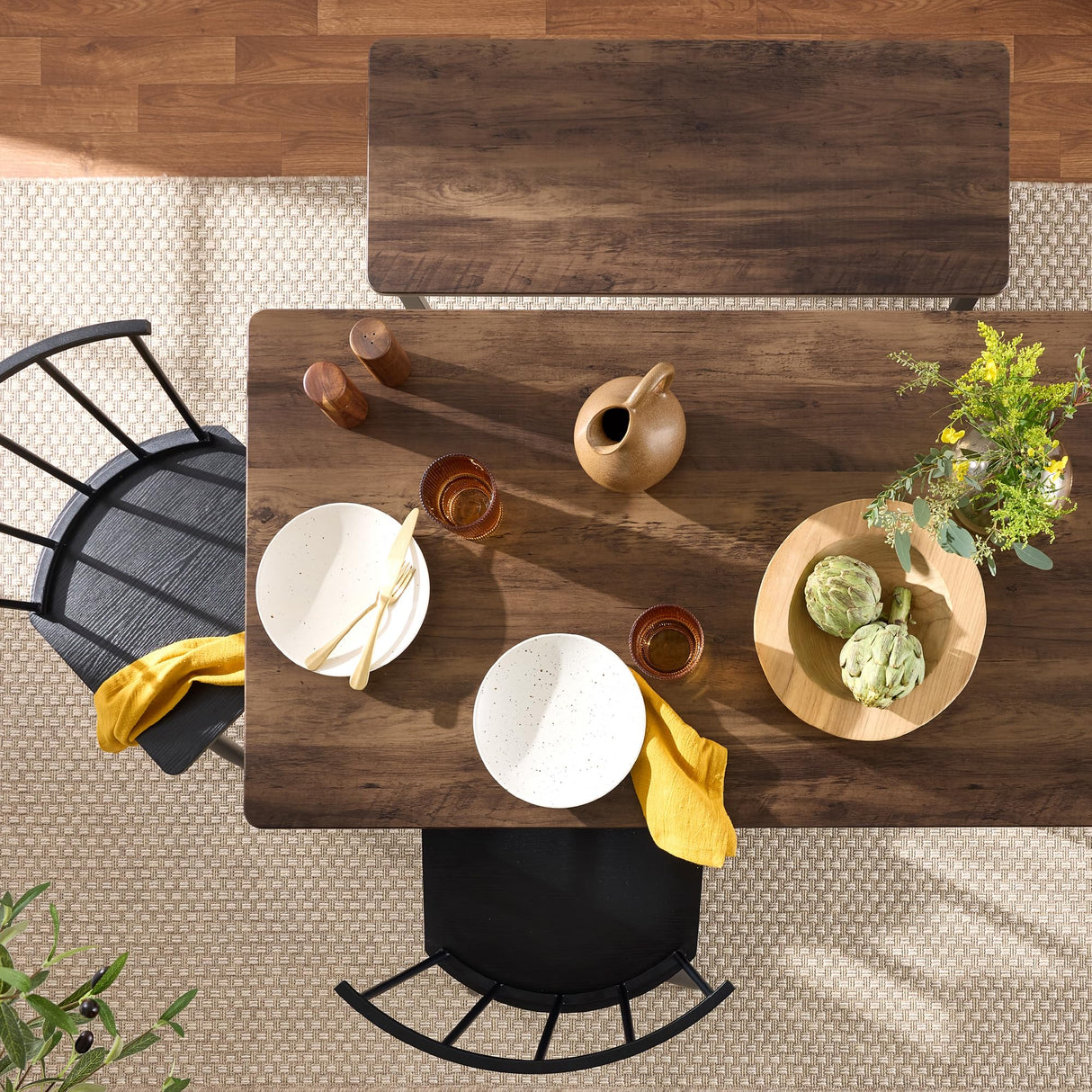 Best Choice Products 4-Piece Farmhouse Dining Table Set w/ 2 Black Spindle Chairs, Dining Bench, Kitchen Table, Windsor Chairs - Dark Brown Best Choice Products