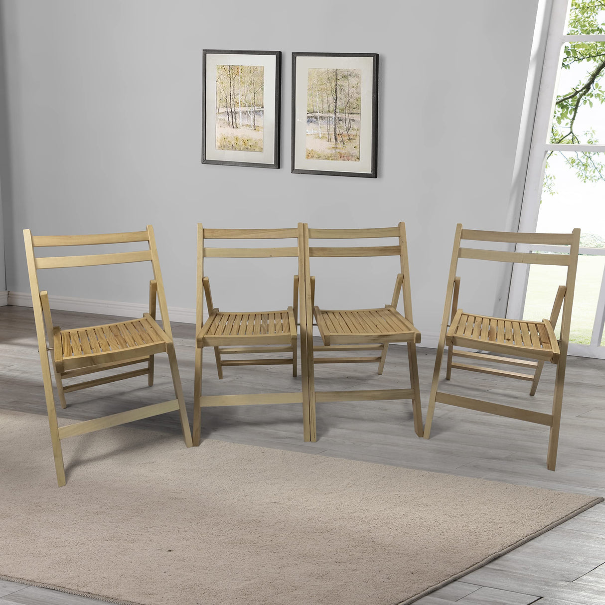 HomVent Set of 4 Slatted Wood Folding Chair, Fully Assembled Folding Chair Set Folding Event Chairs Wedding Chair Wooden Slatted Seat for Dining Room Kitchen Balcony Wedding Occasion Events (Natural) HomVent