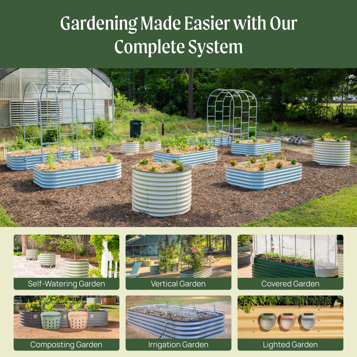 Vego garden Aluzinc Raised Garden Bed Kits, 17" Tall 6 in 1 Modular Metal Raised Planter Bed for Vegetables Flowers Patio Ground Planter Box-British Green Vego garden