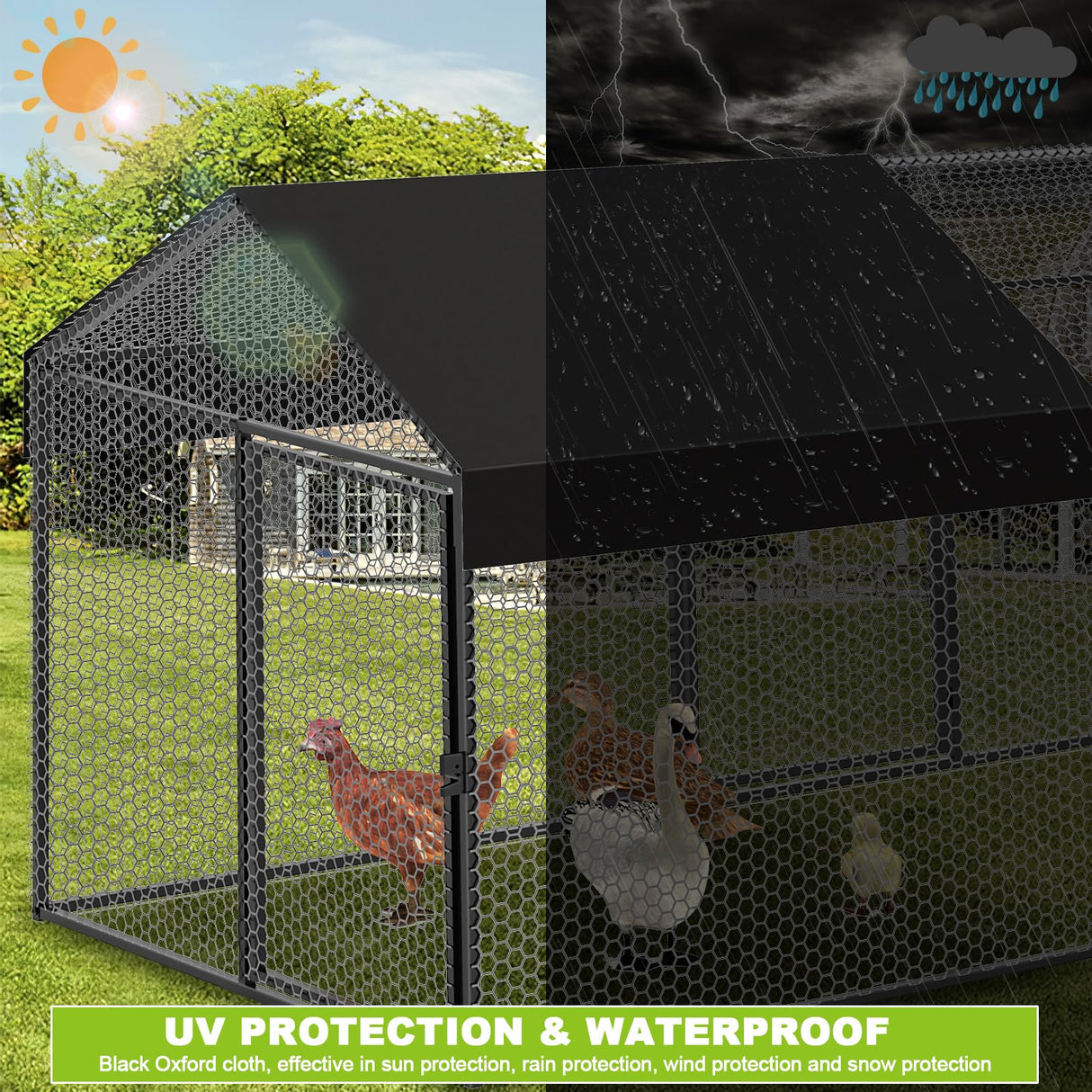 Large Metal Chicken Coop Chicken run for 10-12 chickens 120"L×40"W×40"H Portable Tractor Chicken Run with Cover & Swing, Outdoor Backyard Farm Chicken pen for Ducks, geese, dogs, rabbits, cats, etc. SPIDERCAMP