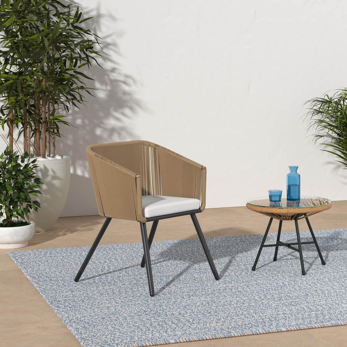 Best Choice Products Set of 2 Patio Dining Chairs, Outdoor Seating Set for Backyard, Poolside, Balcony, Indoor Use w/Woven Wicker Design, 250lb Weight Capacity - Natural/Ivory Best Choice Products