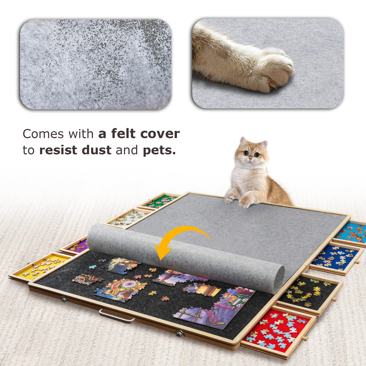 Tektalk 2000 Piece Foldable Puzzle Board with 8 Sorting Trays/Drawers, Jigsaw Puzzle Table with Cover, Storing for 2000, 1500, 1000, 500 Jigsaw Puzzle Pieces Tektalk