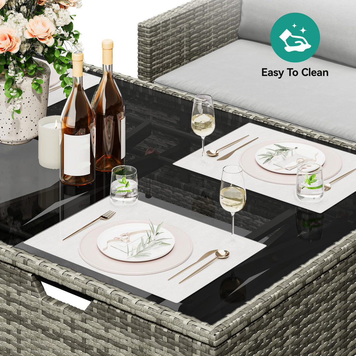 YITAHOME 6-Piece Patio Furniture Set, All-Weather Wicker Outdoor Sectional Sofa with Lift-Top Table & Ottoman, Patio Conversation Set for Deck, Backyard, Porch - Gray Gradient YITAHOME