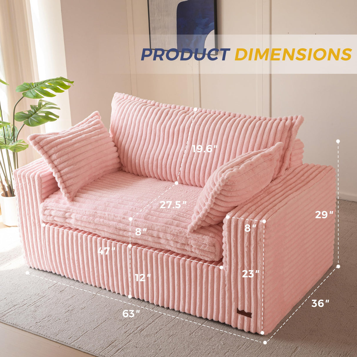 MAXYOYO Bean Bag Chair for Living Room, Upholstered Loveseat Sofa Couch with Deep Seating, Wide Armrests Boneless Couch Sofa in a Box for Bedroom Office Apartment, No Assembly, Pink MAXYOYO