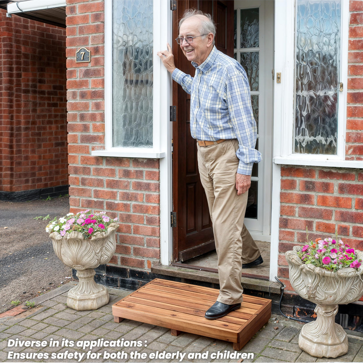 TINAMO 3.5" One Step Stool for Elderly (No Assemble Required)- Acacia Wood High Riser Step Stool for Bed - 550 Lbs Wooden Mobility Stepping Stools for Adults, Kids/Bedside, Bathroom, Kitchen, Garden Tinamo