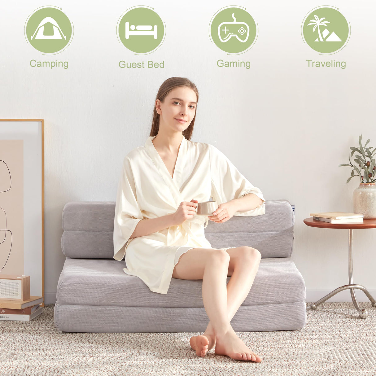 Lazyzizi Folding Sofa Bed Foldable Futon Couch Bed 4Inch Sleeper Floor Sofa for Adults, Camper, Guest, with Headrest, Breathable & Washable Cover (Single) Lazyzizi