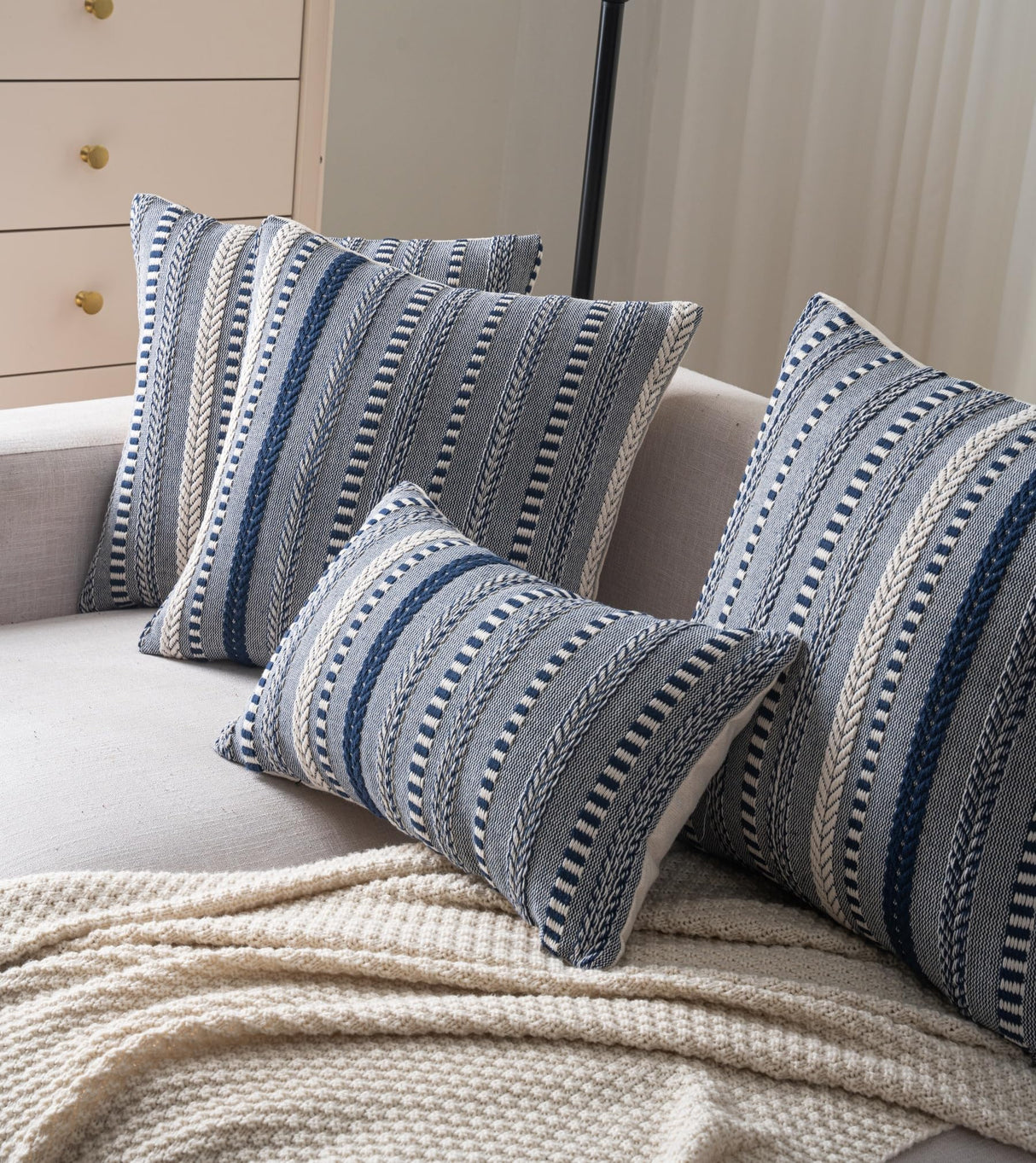 Cethom Boho Throw Pillow Covers 18x18 Inch Set of 2, Farmhouse Decorative Couch Pillow Cases, Navy Blue Accent Pillows of Bed, Sofa Bedroom Living Room Home Decor Cushion Cover Cethom