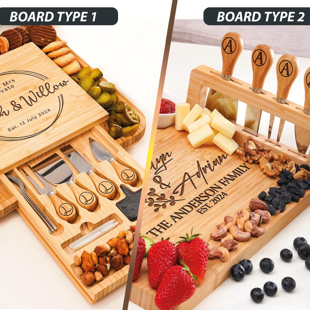 Personalized Charcuterie Board Gifts Set, Custom Large Cheese Board, Charcuterie Board for Wedding, Anniversary, Birthday, Housewarming, Engagement, Party, New Home Gift Couple, Fathers Day, Christmas Generic