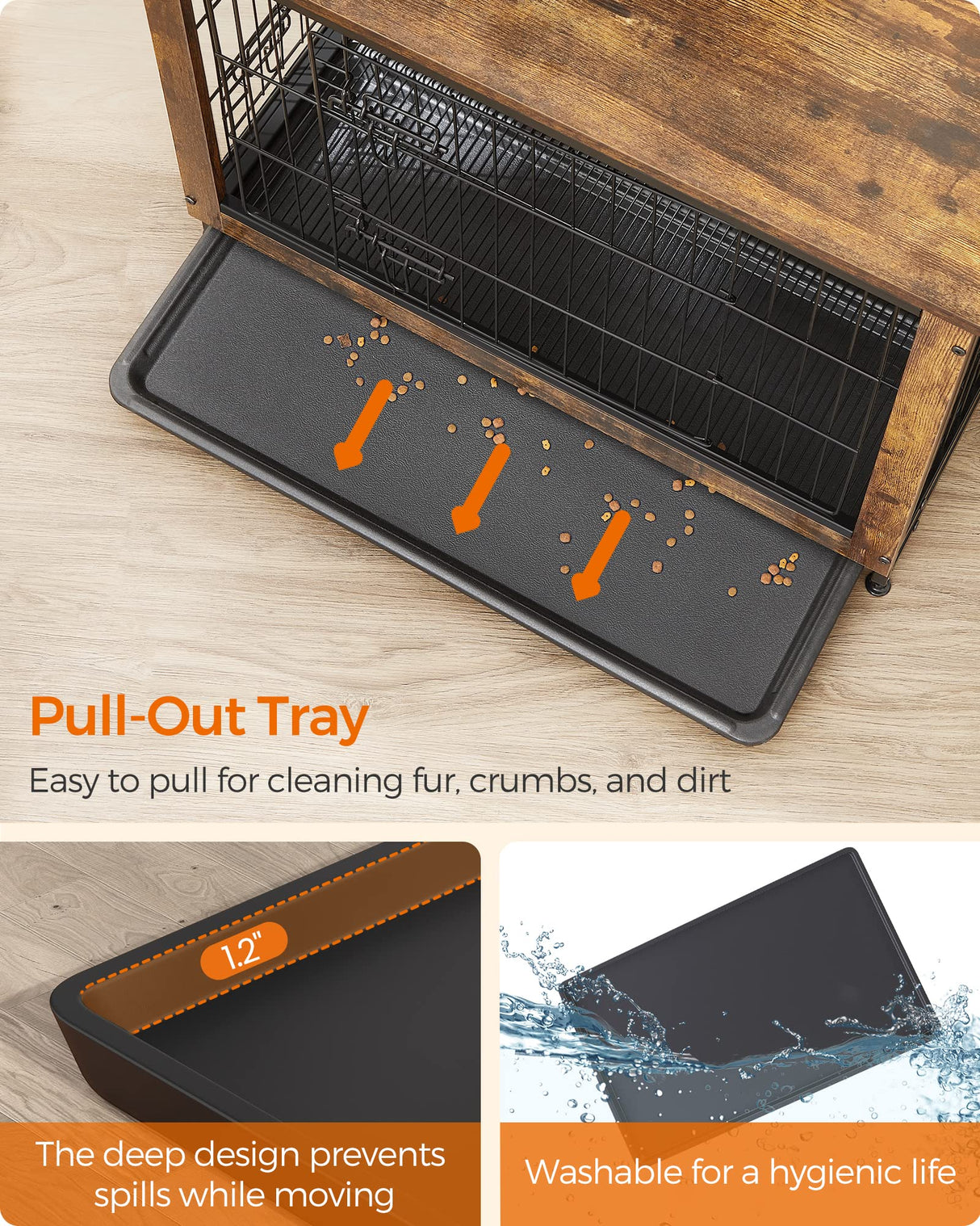 Feandrea Dog Crate Furniture, 32.5" Side End Table, Modern Kennel for Dogs Indoor up to 45 lb, Heavy-Duty Dog Cage with Multi-Purpose Removable Tray, Double-Door Dog House, Rustic Brown UPFC002X01 Feandrea